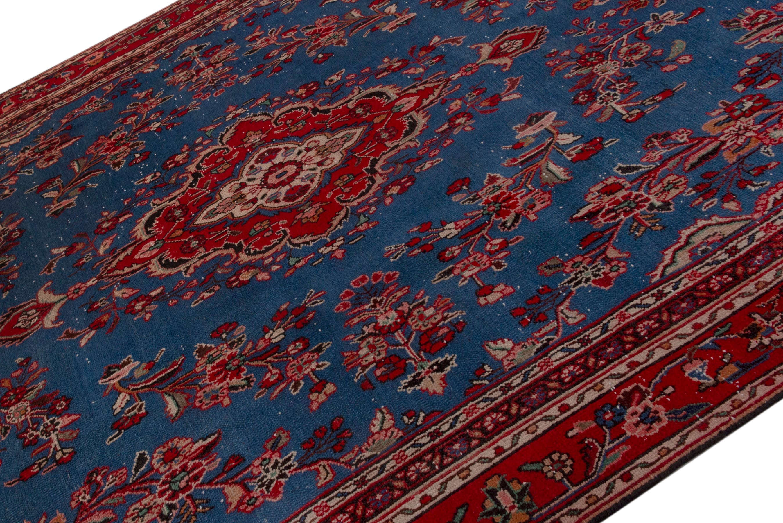 Persian Hamedan oversized rug in dark blue and deep red, view 4 of 20