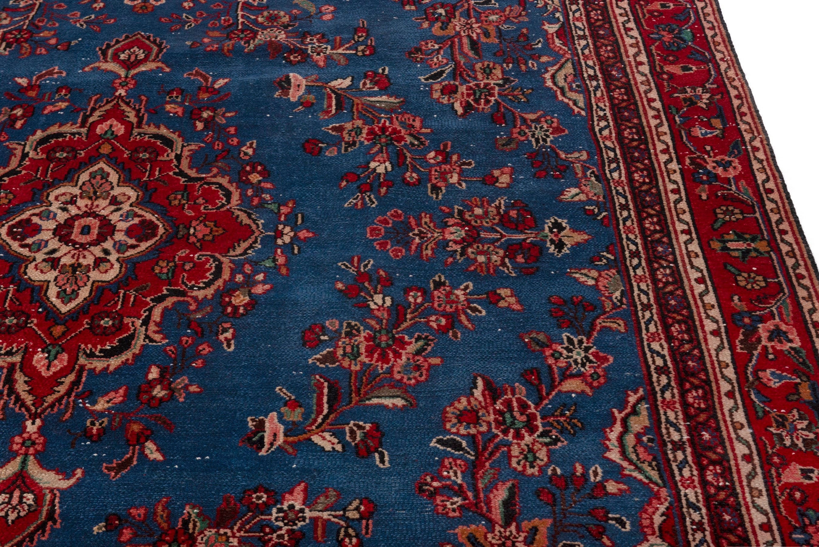 Persian Hamedan oversized rug in dark blue and deep red, view 7 of 20