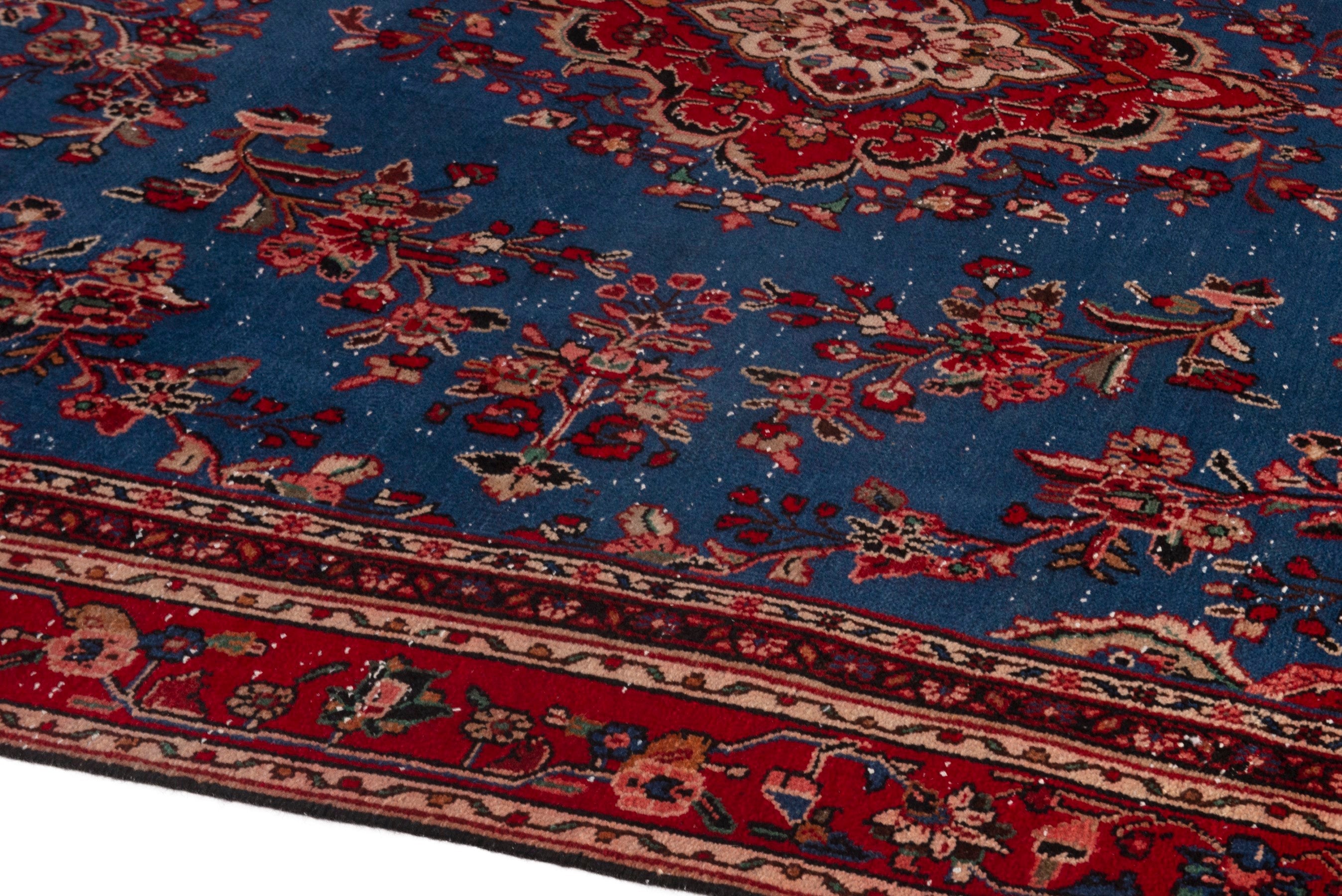 Persian Hamedan oversized rug in dark blue and deep red, view 8 of 20