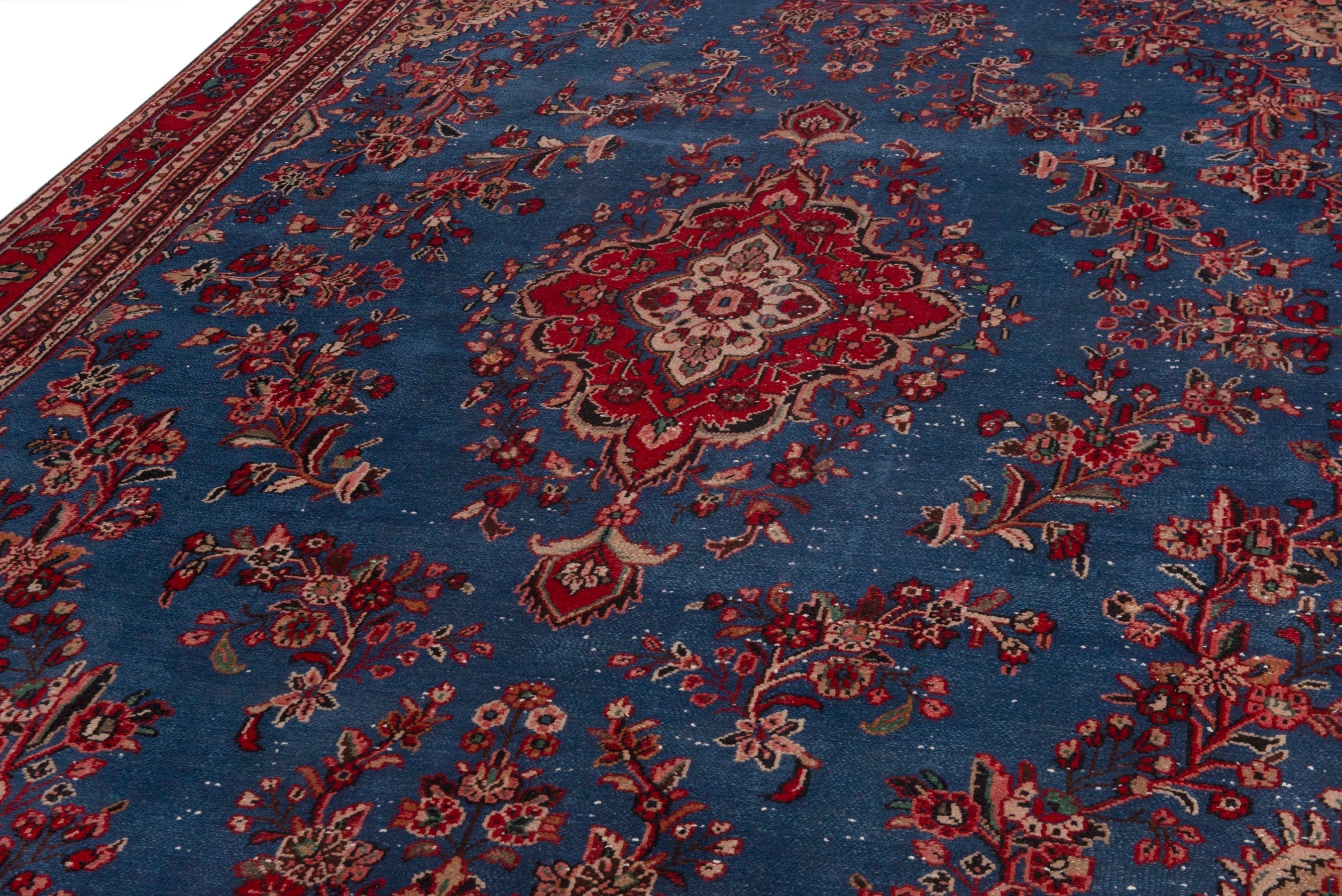 Persian Hamedan oversized rug in dark blue and deep red, view 9 of 20