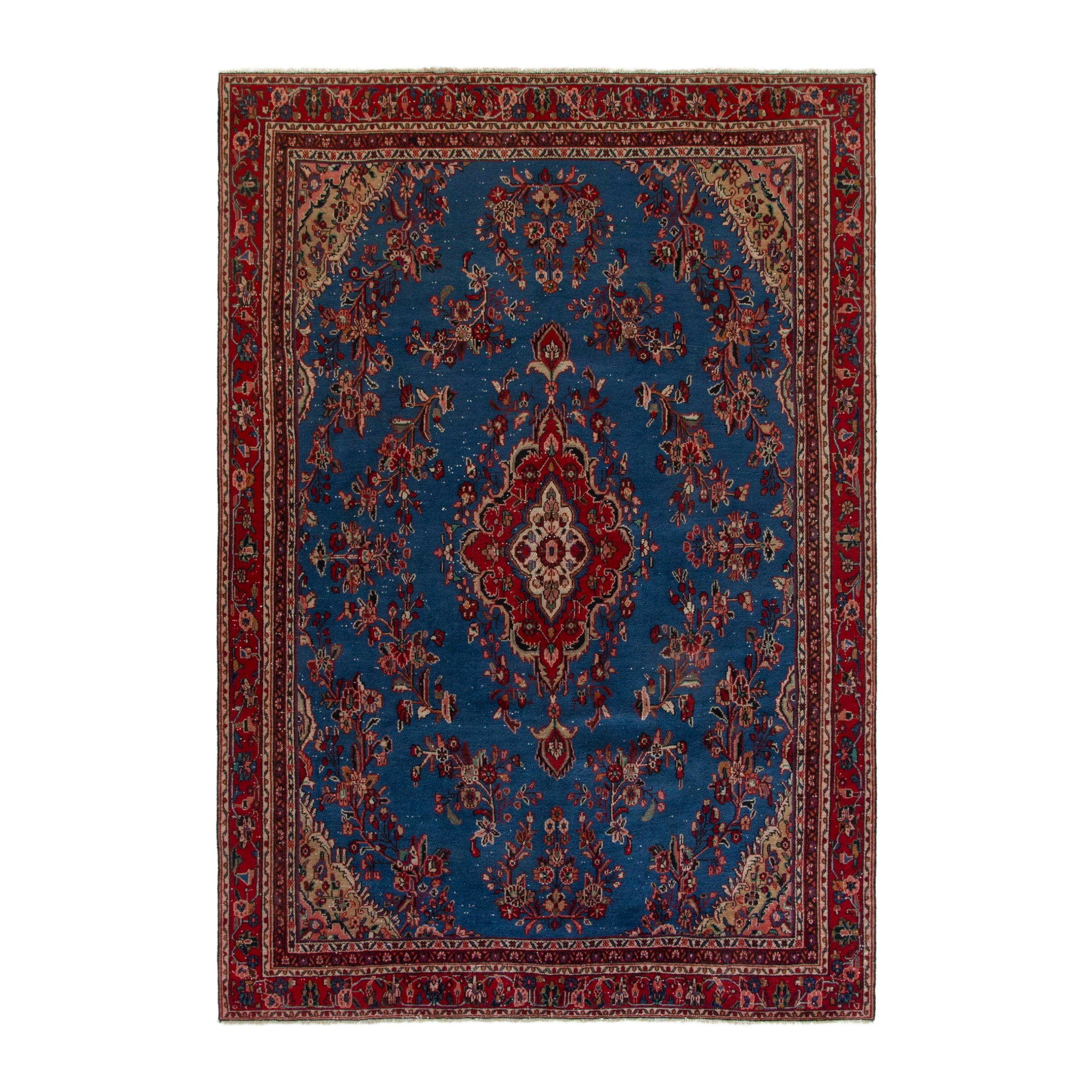 Persian Hamedan oversized rug in dark blue and deep red, 8'2" x 11'6"