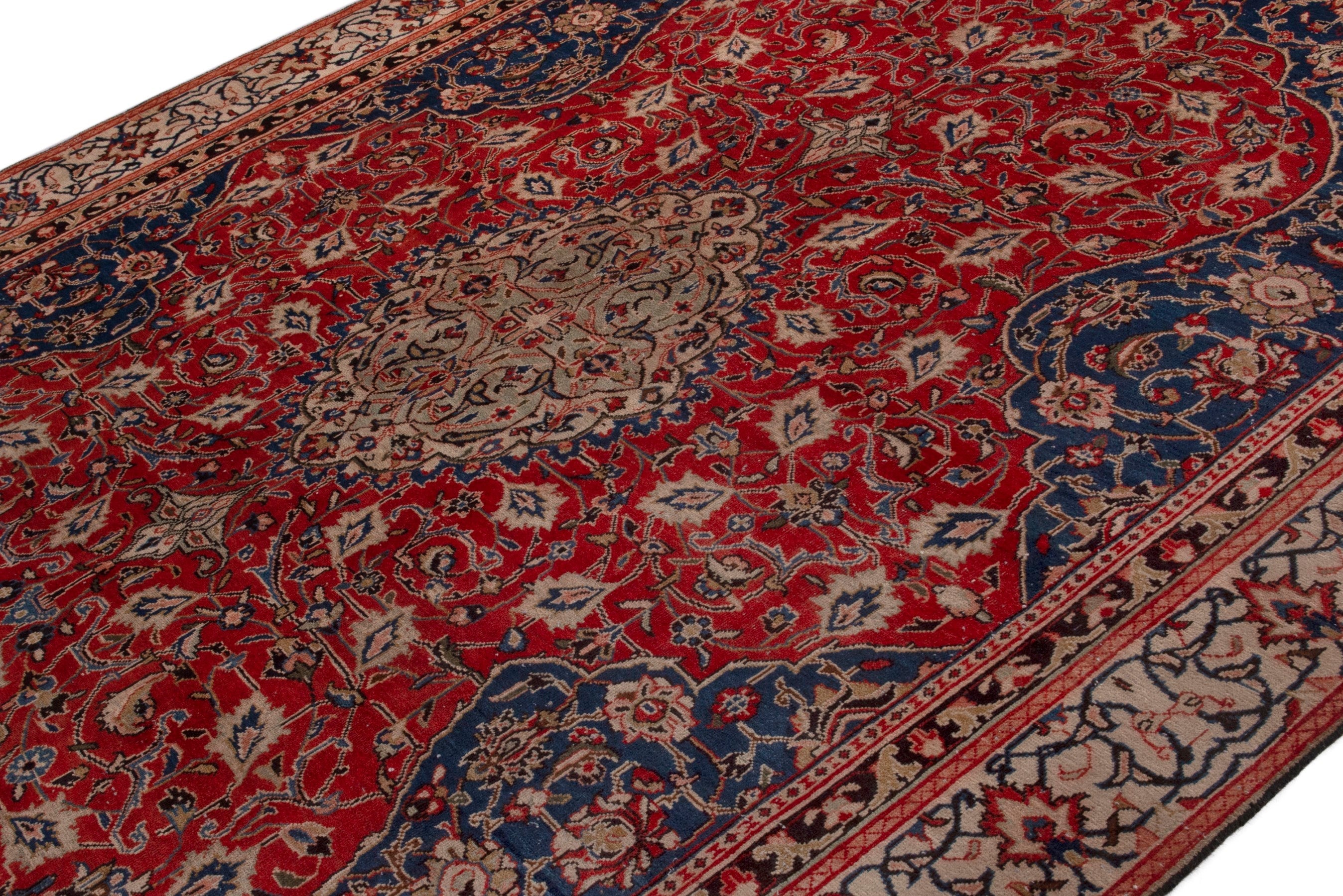 Persian Mahal oversized rug in deep red and navy, view 4 of 22