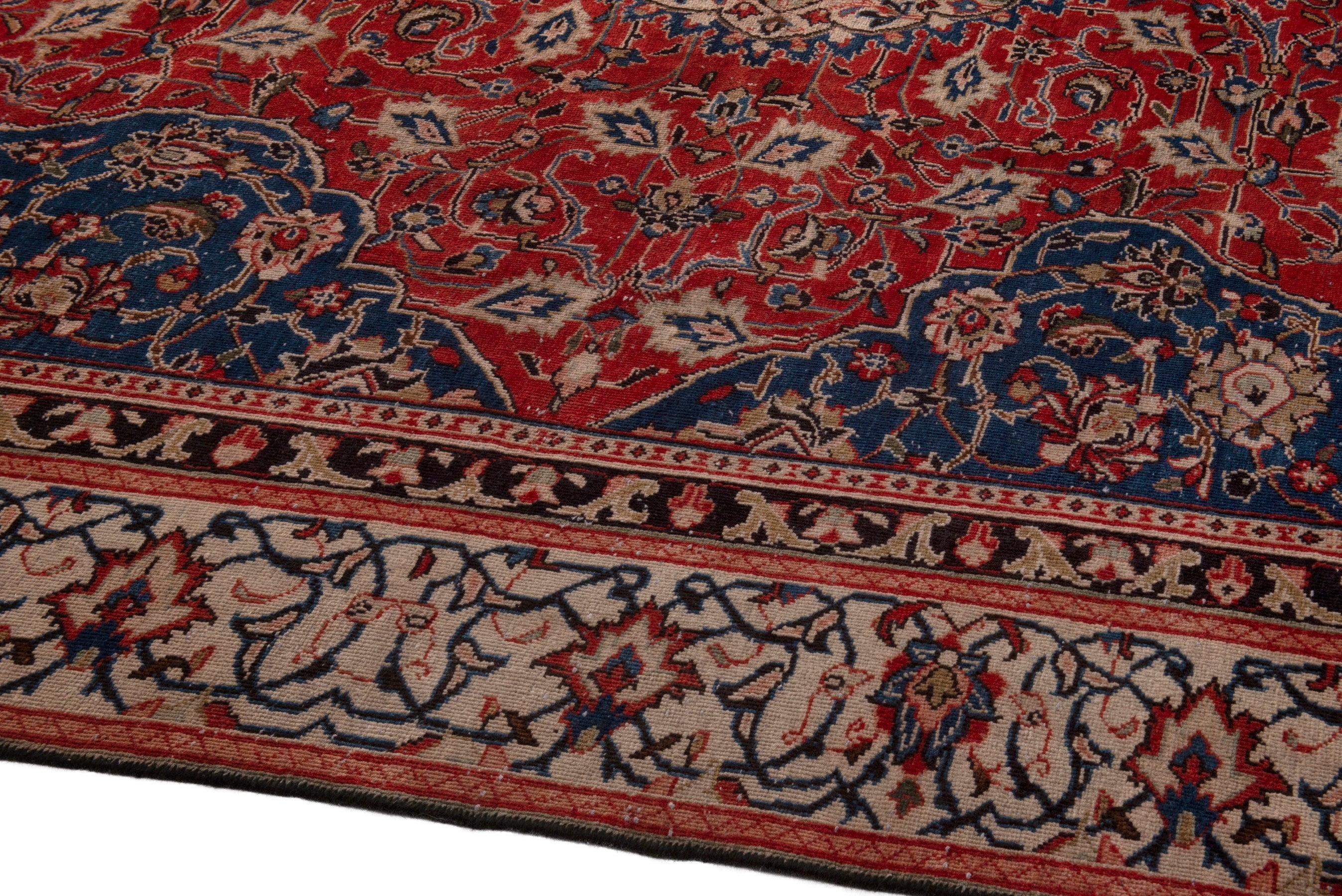 Persian Mahal oversized rug in deep red and navy, view 8 of 22