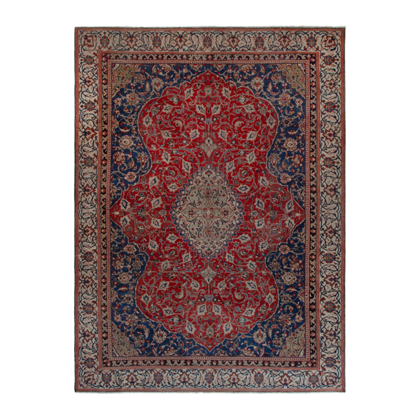 Persian Mahal oversized rug in deep red and navy, 8'8" x 12'