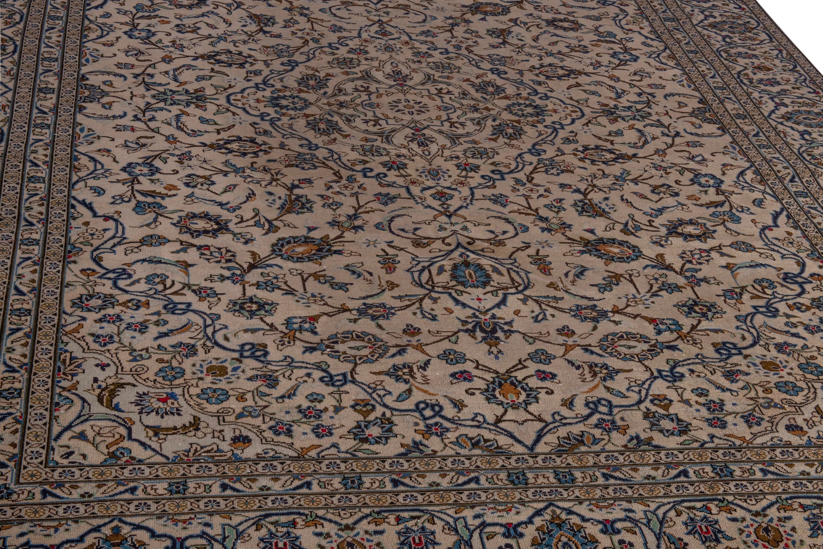 Persian Kashan oversized rug in cream and dark taupe, view 10 of 22