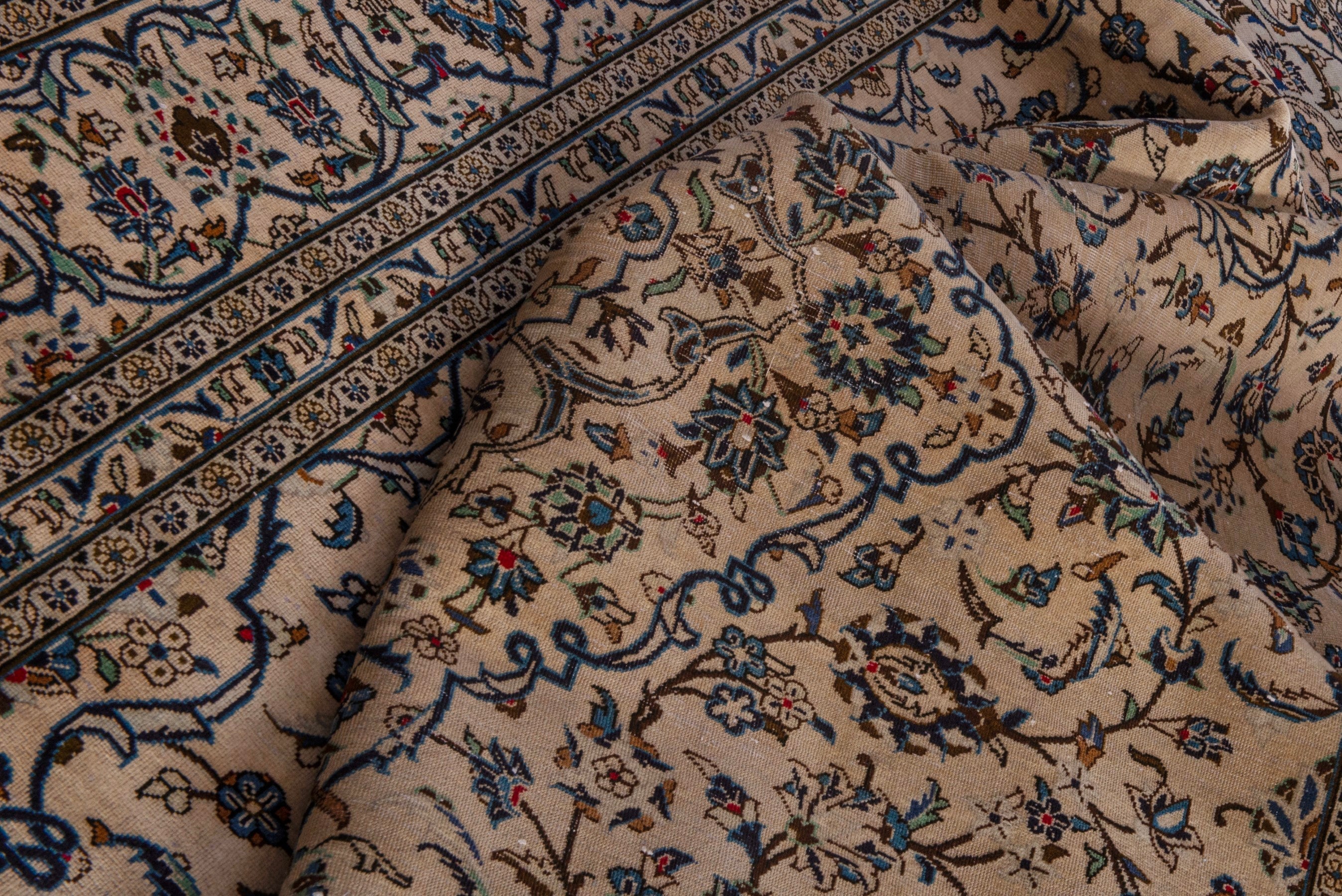 Persian Kashan oversized rug in cream and dark taupe, view 17 of 22