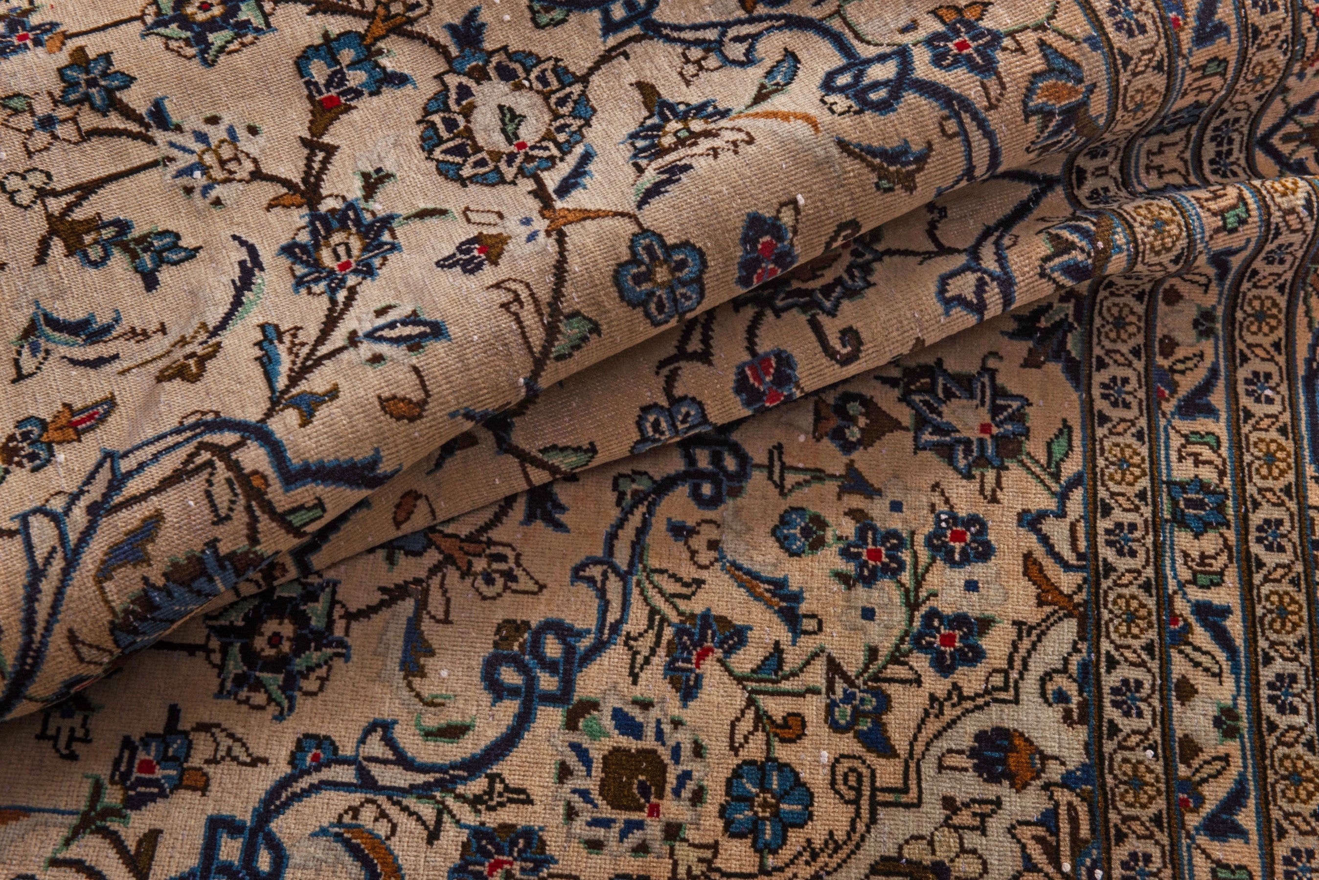 Persian Kashan oversized rug in cream and dark taupe, view 19 of 22