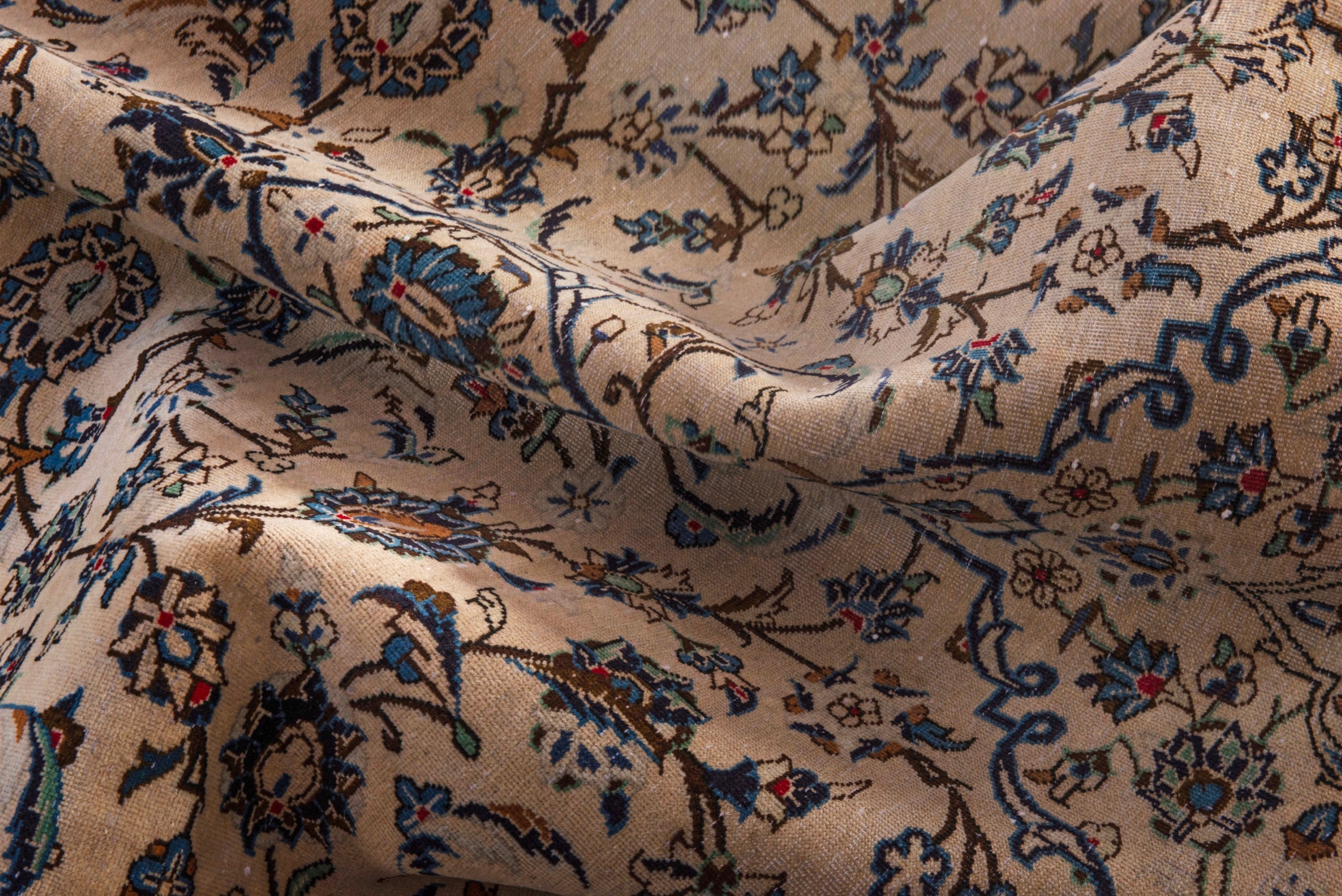 Persian Kashan oversized rug in cream and dark taupe, view 21 of 22