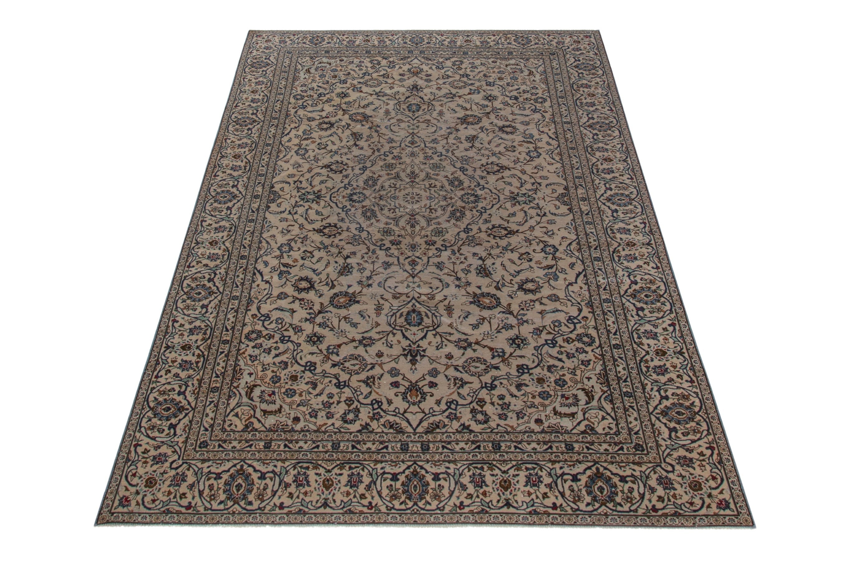 Persian Kashan oversized rug in cream and dark taupe, view 2 of 22