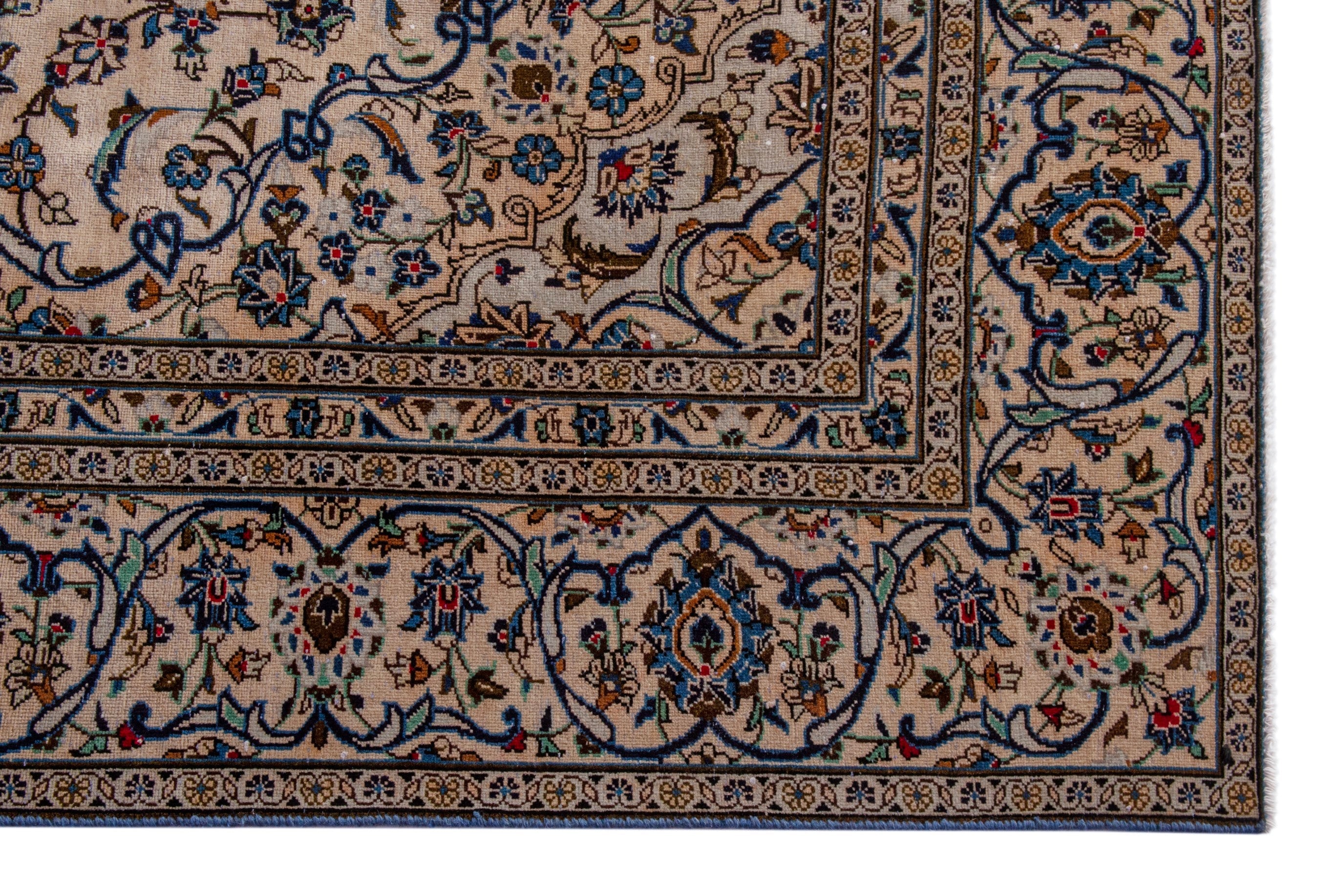 Persian Kashan oversized rug in cream and dark taupe, view 5 of 22