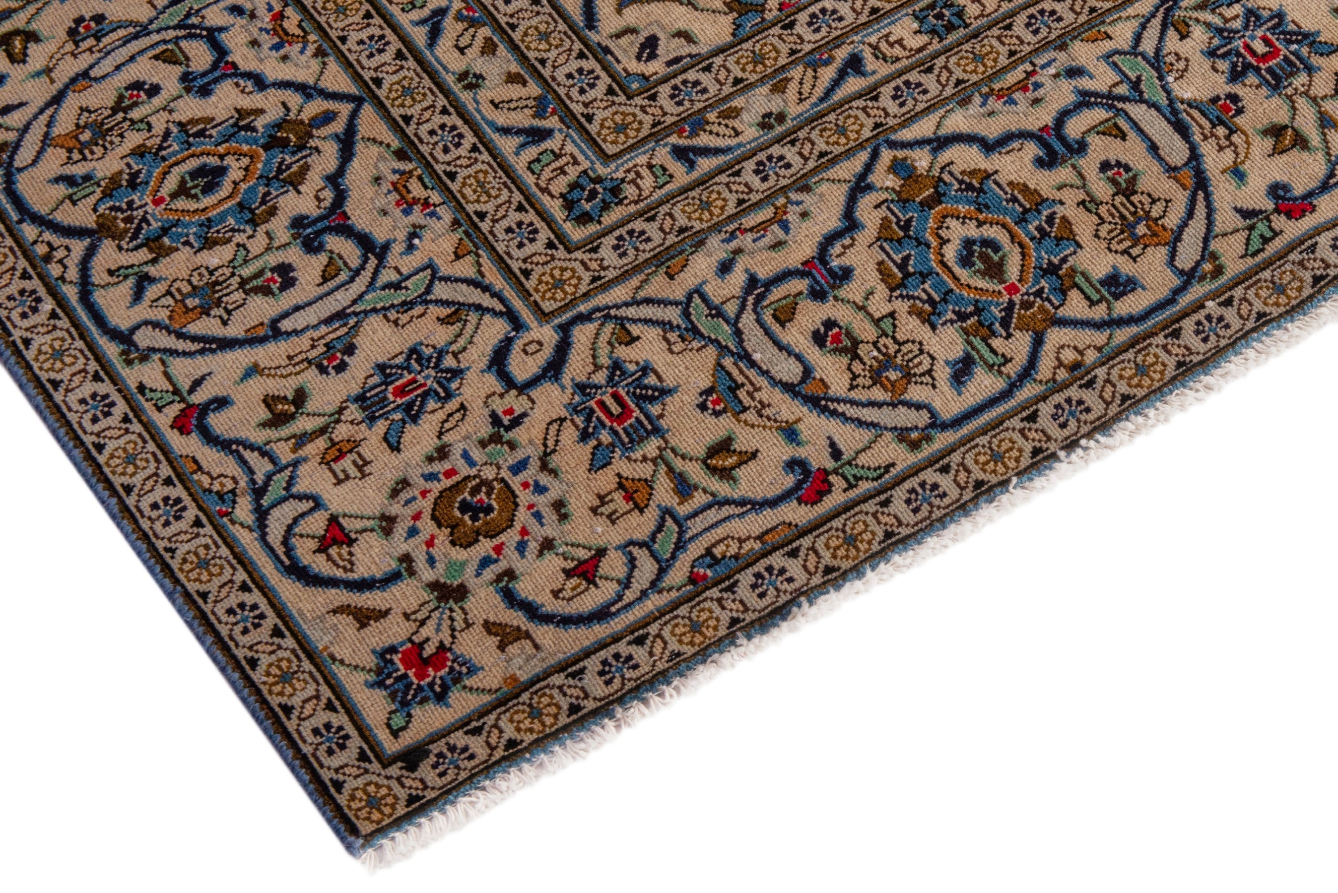 Persian Kashan oversized rug in cream and dark taupe, view 6 of 22