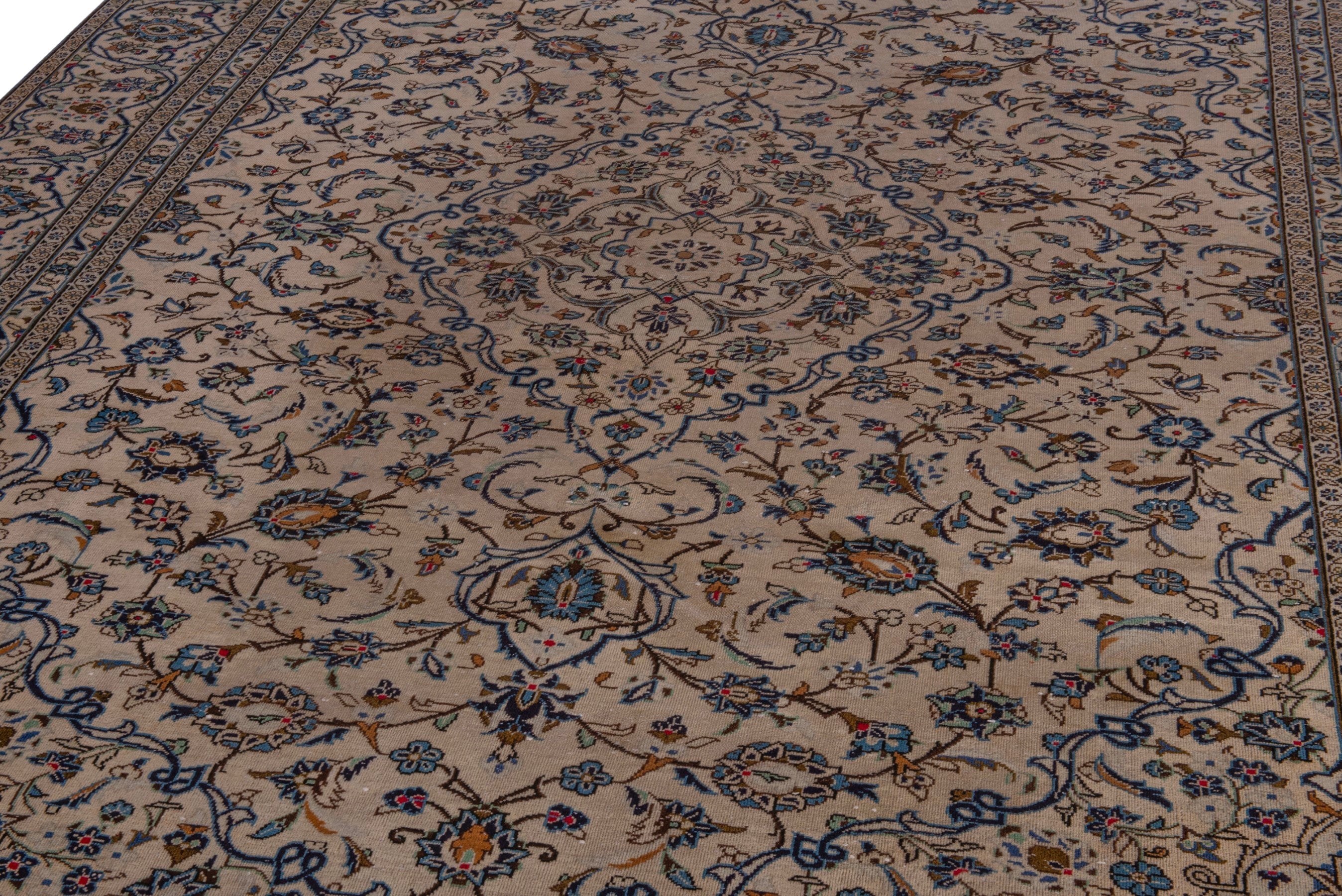 Persian Kashan oversized rug in cream and dark taupe, view 9 of 22