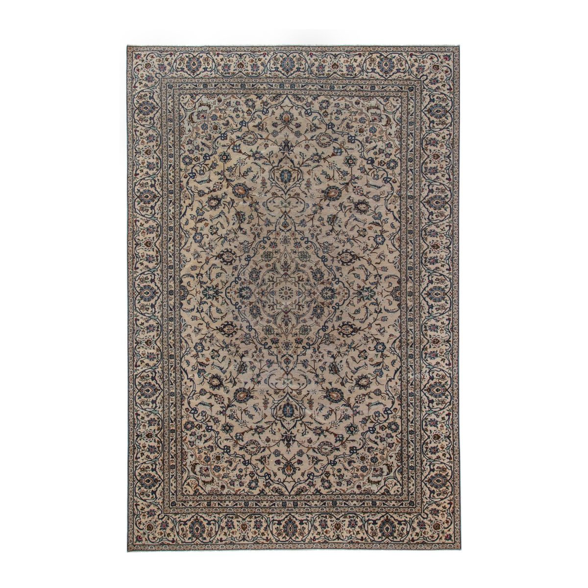 Persian Kashan oversized rug in cream and dark taupe, 7'7" x 11'2"