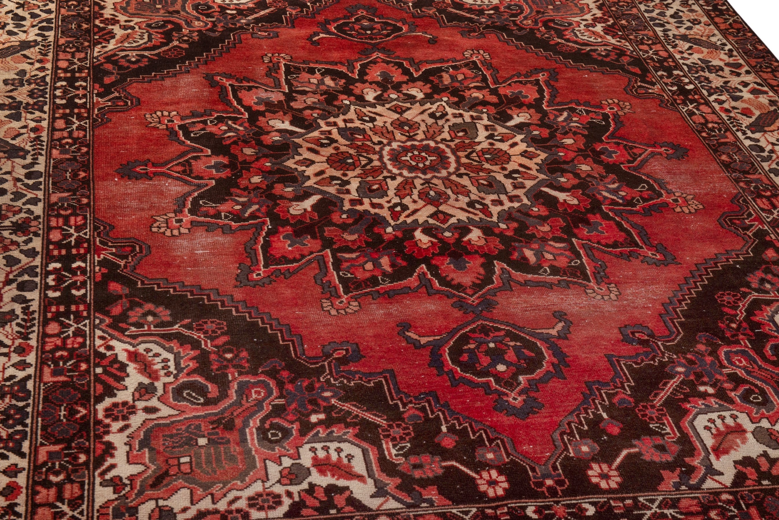 Persian Ferdos area rug in rust and cream, view 10 of 21