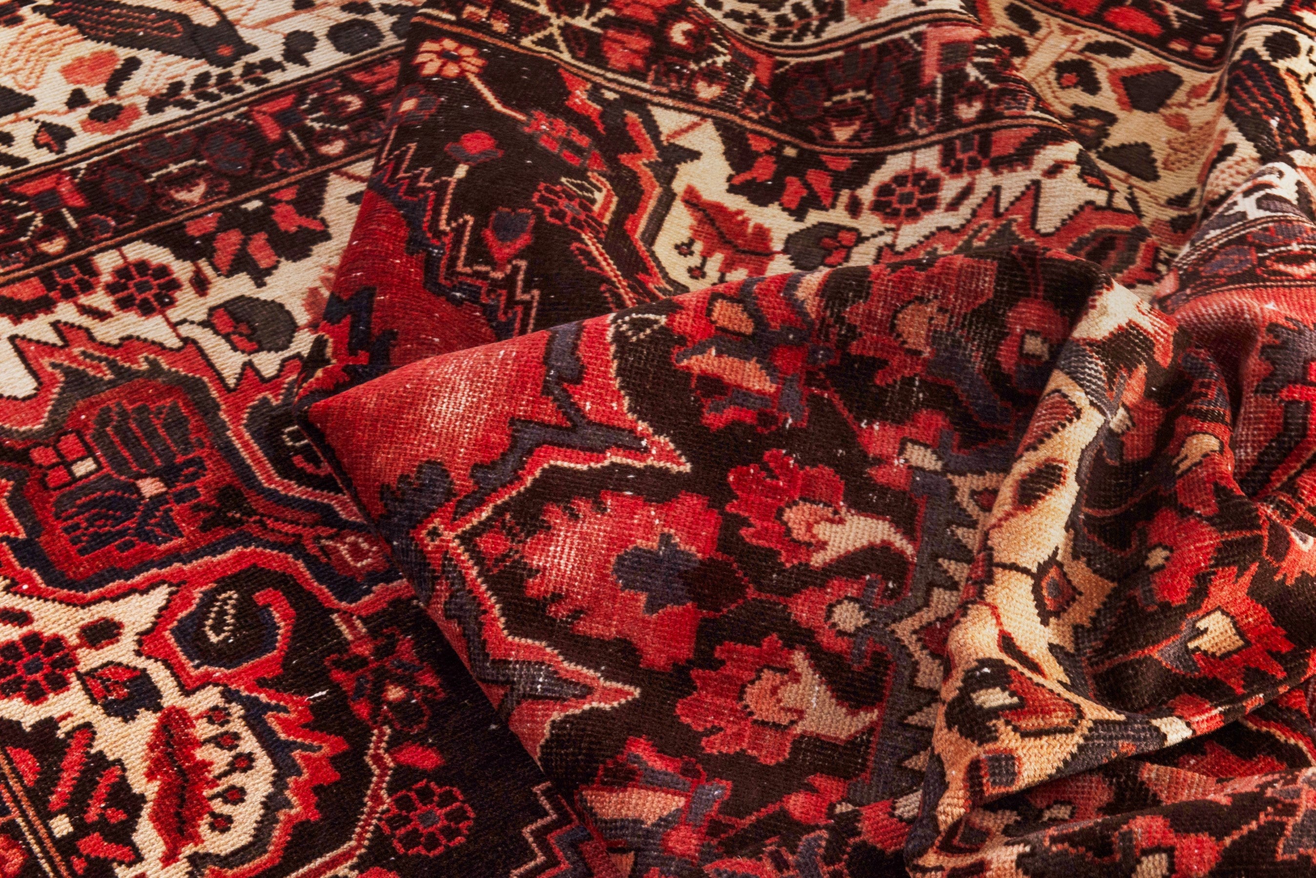 Persian Ferdos area rug in rust and cream, view 18 of 21