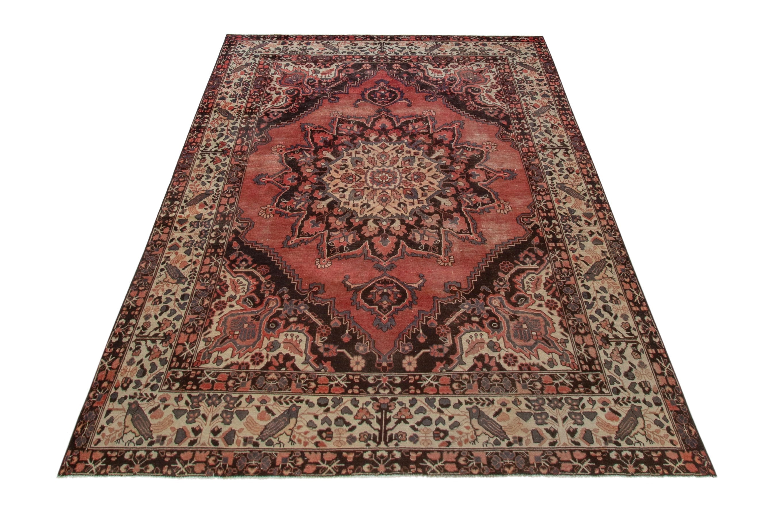Persian Ferdos area rug in rust and cream, view 2 of 21
