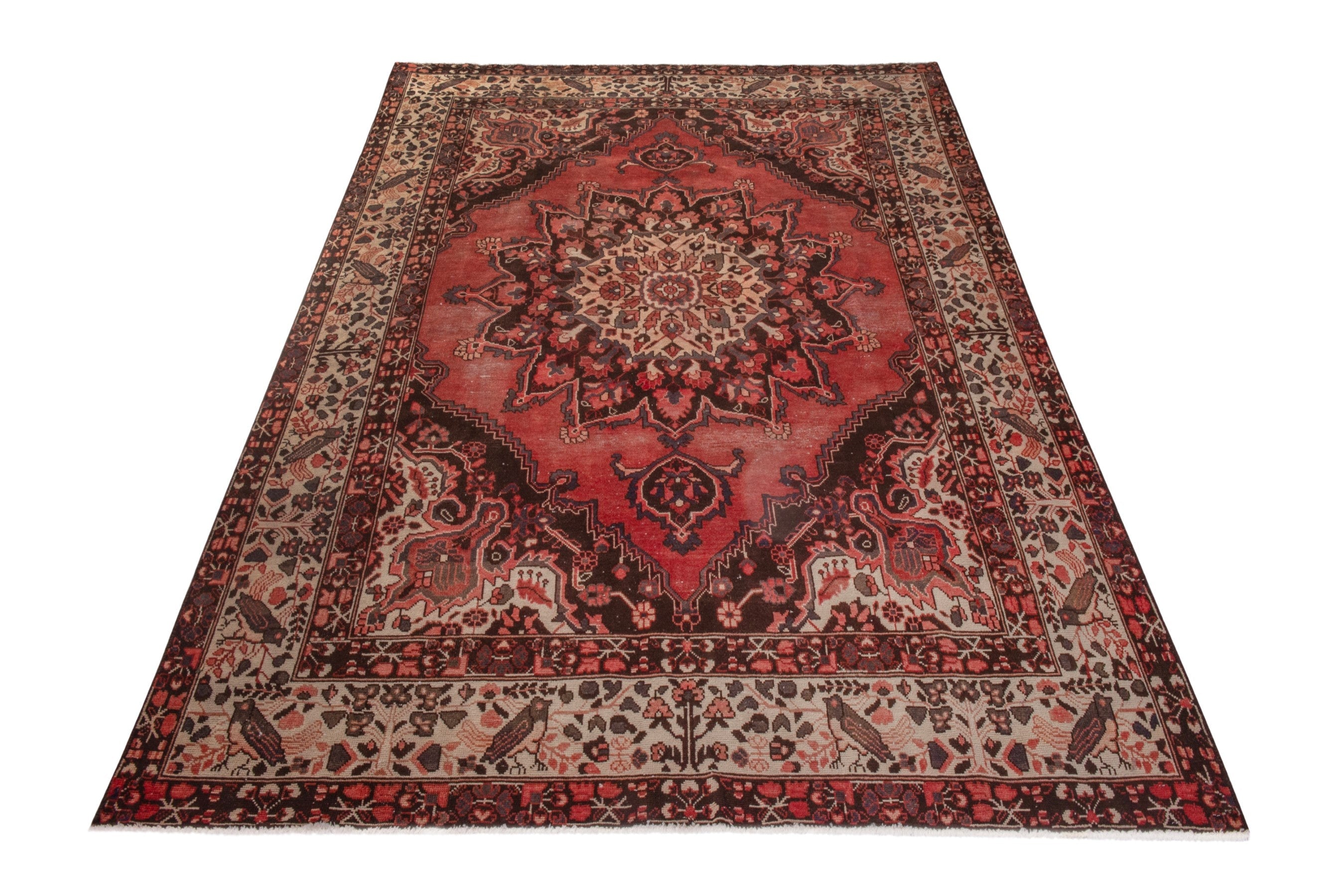 Persian Ferdos area rug in rust and cream, view 3 of 21