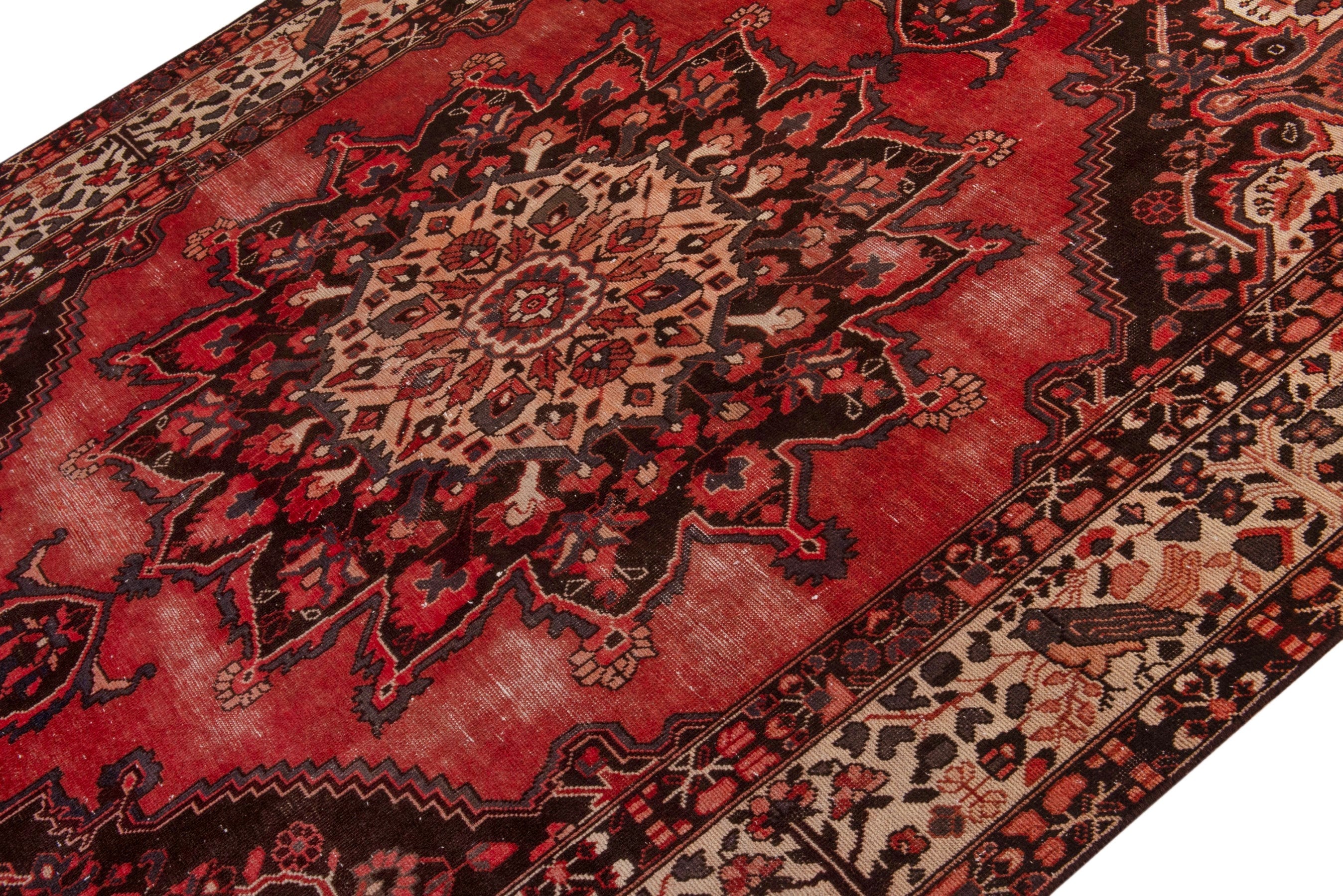 Persian Ferdos area rug in rust and cream, view 4 of 21