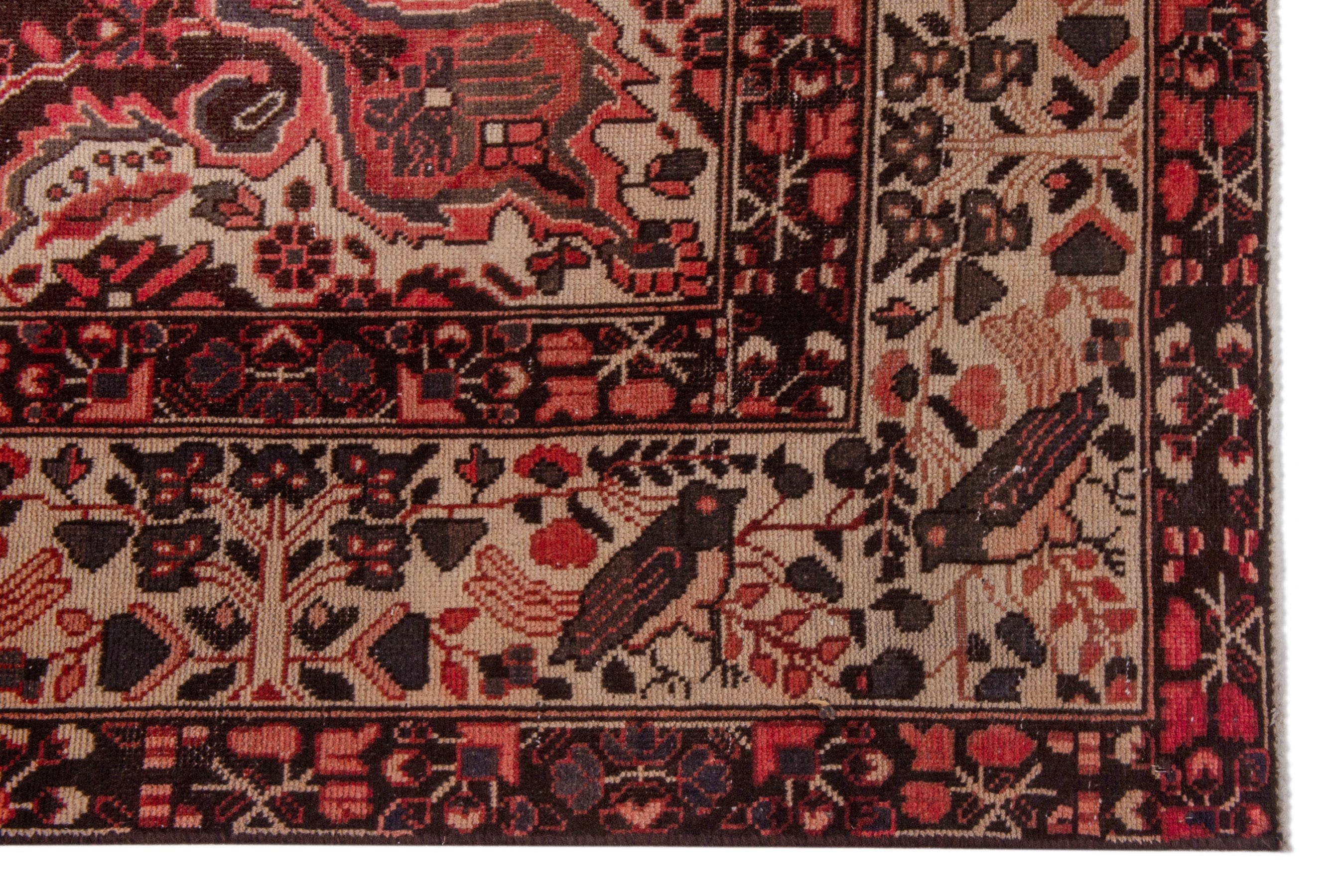Persian Ferdos area rug in rust and cream, view 5 of 21