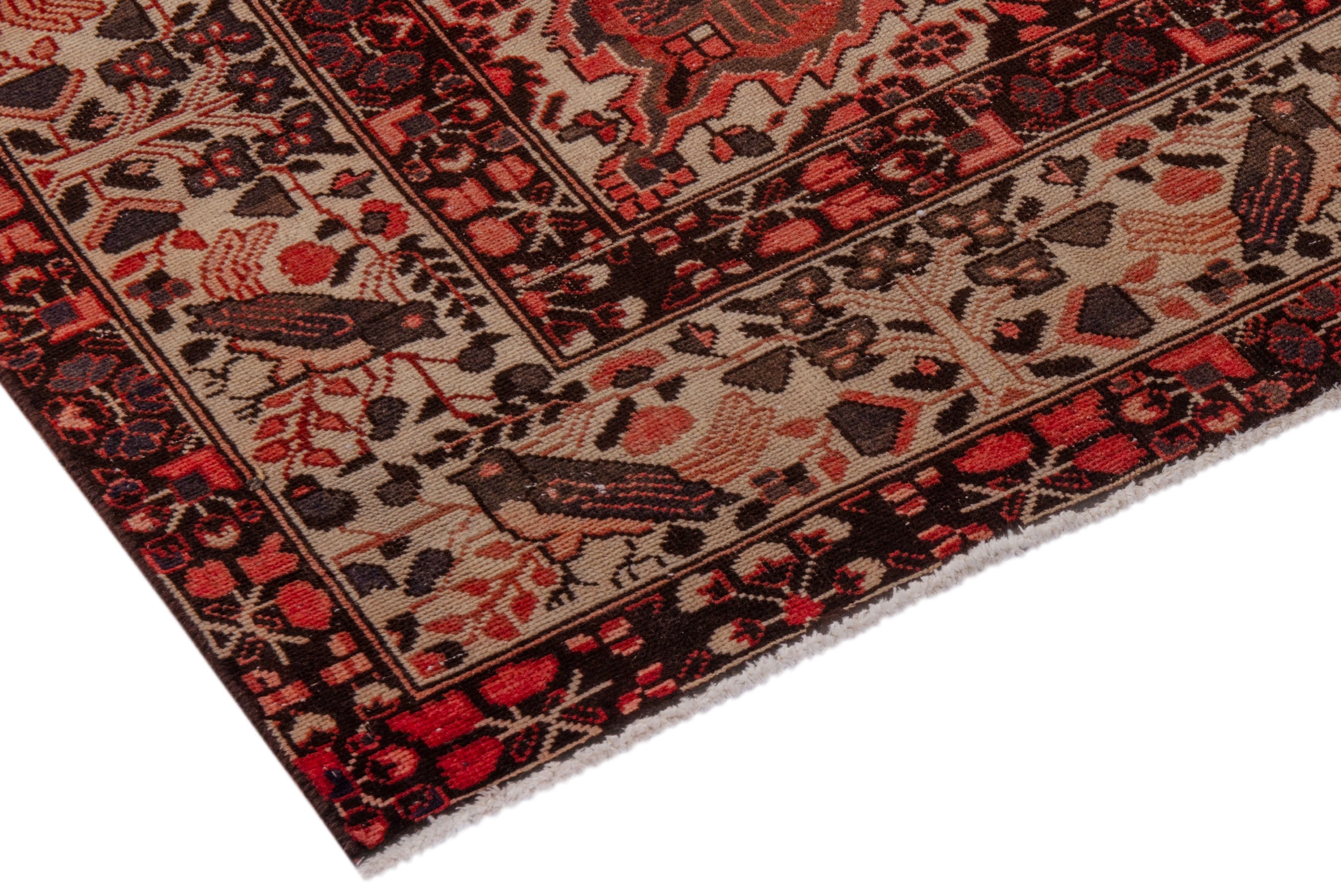 Persian Ferdos area rug in rust and cream, view 6 of 21