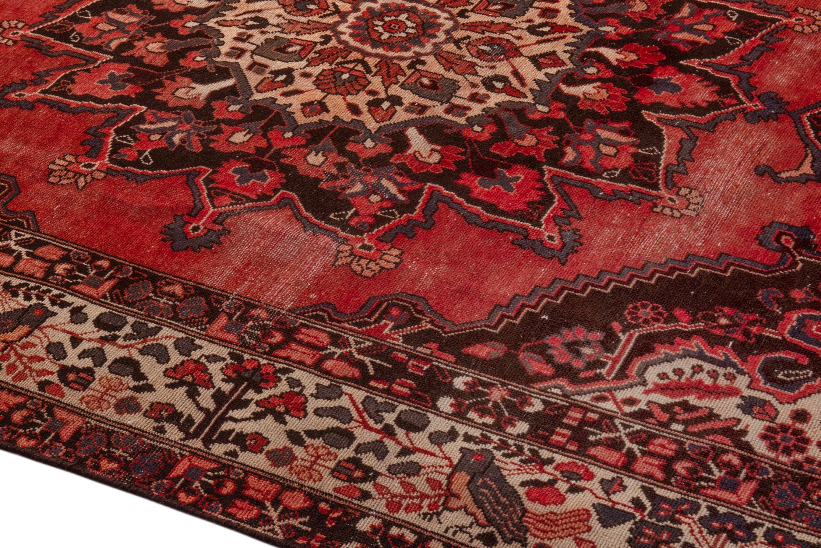 Persian Ferdos area rug in rust and cream, view 8 of 21