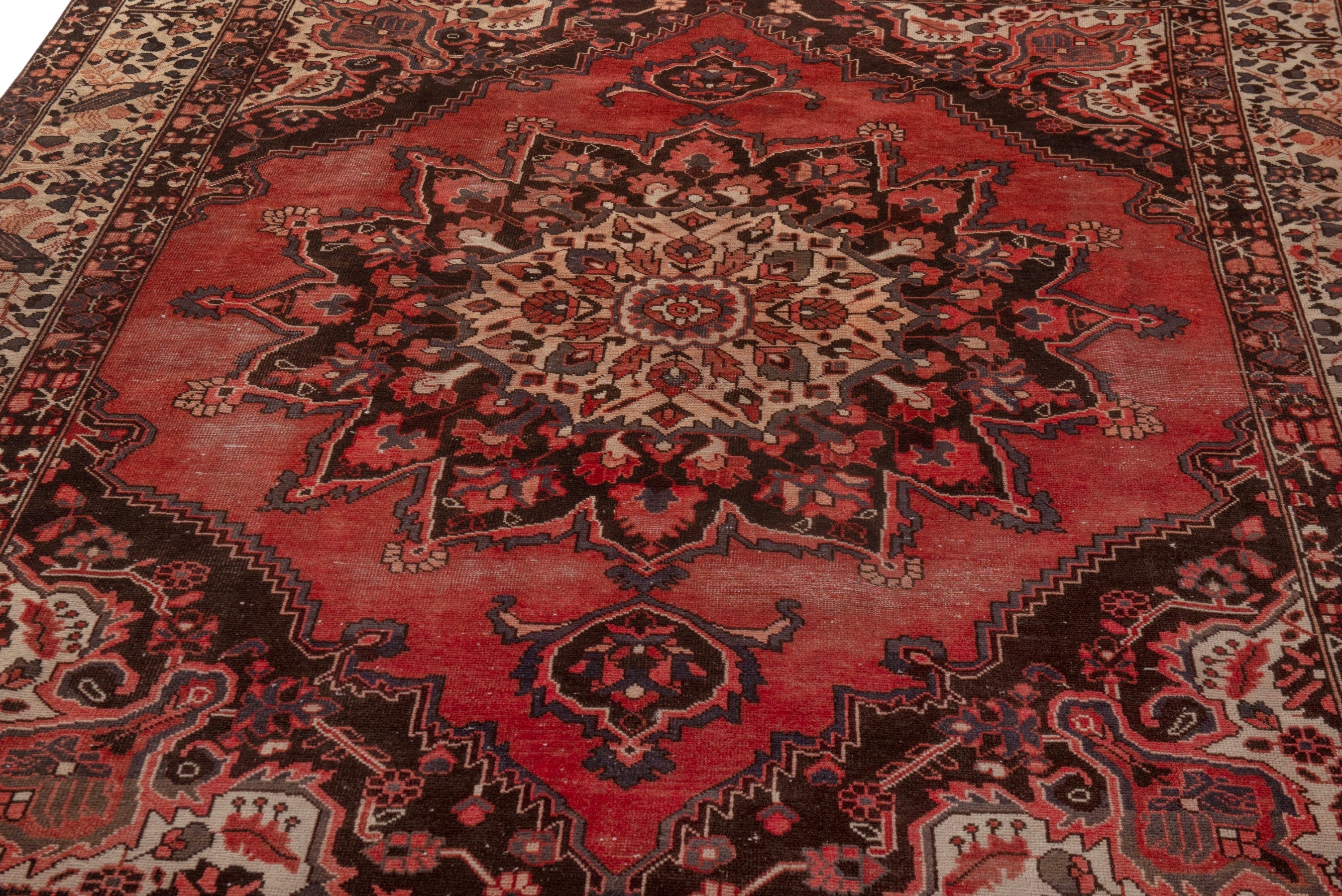 Persian Ferdos area rug in rust and cream, view 9 of 21