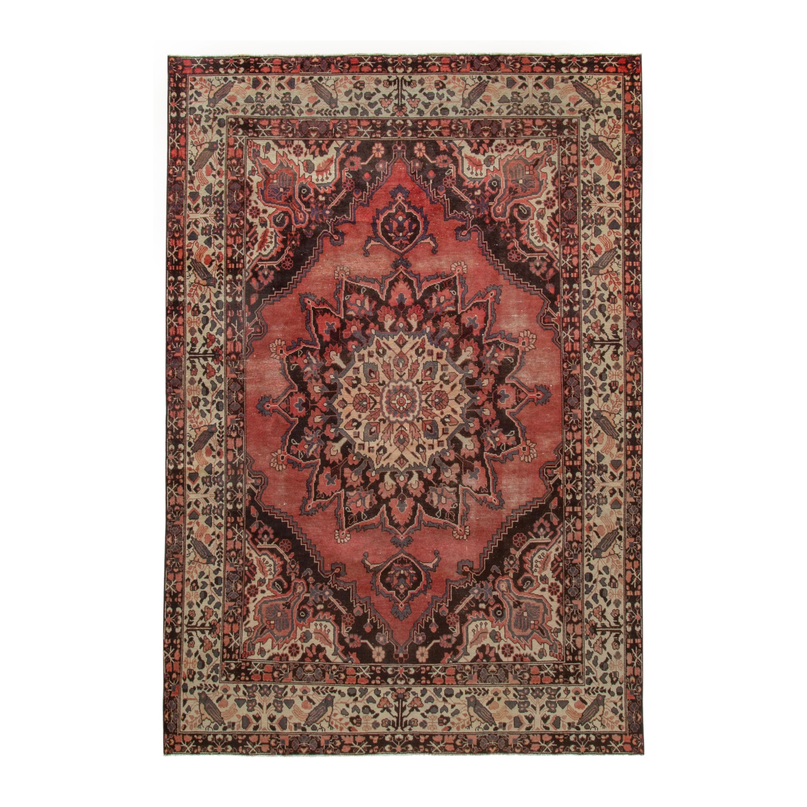Persian Ferdos area rug in rust and cream, 6'5" x 9'4"