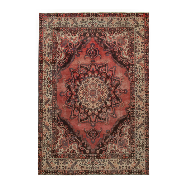 Persian Ferdos area rug in rust and cream, 6'5" x 9'4"