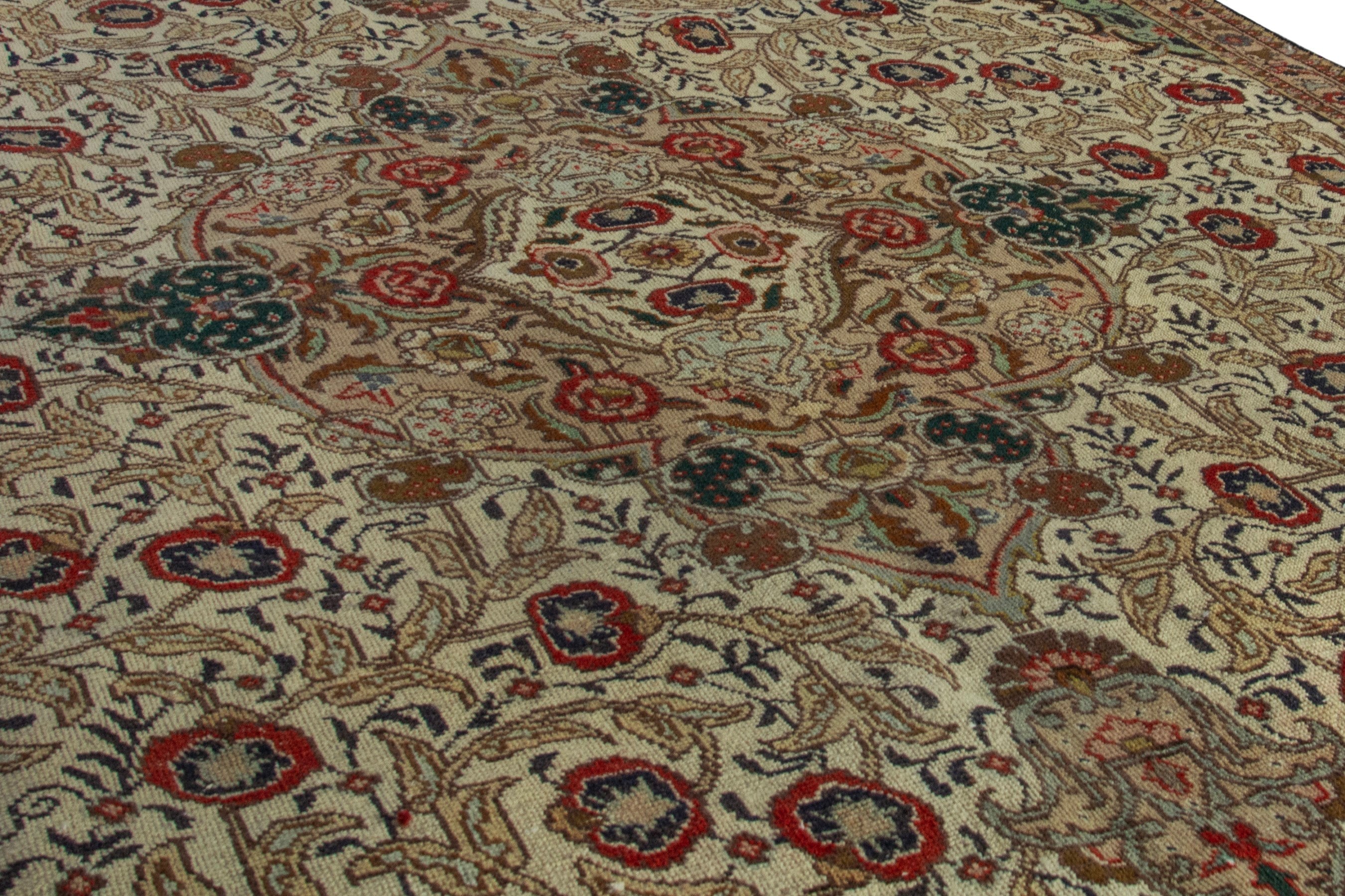Persian Tabriz area rug in cream and burgundy, view 10 of 18
