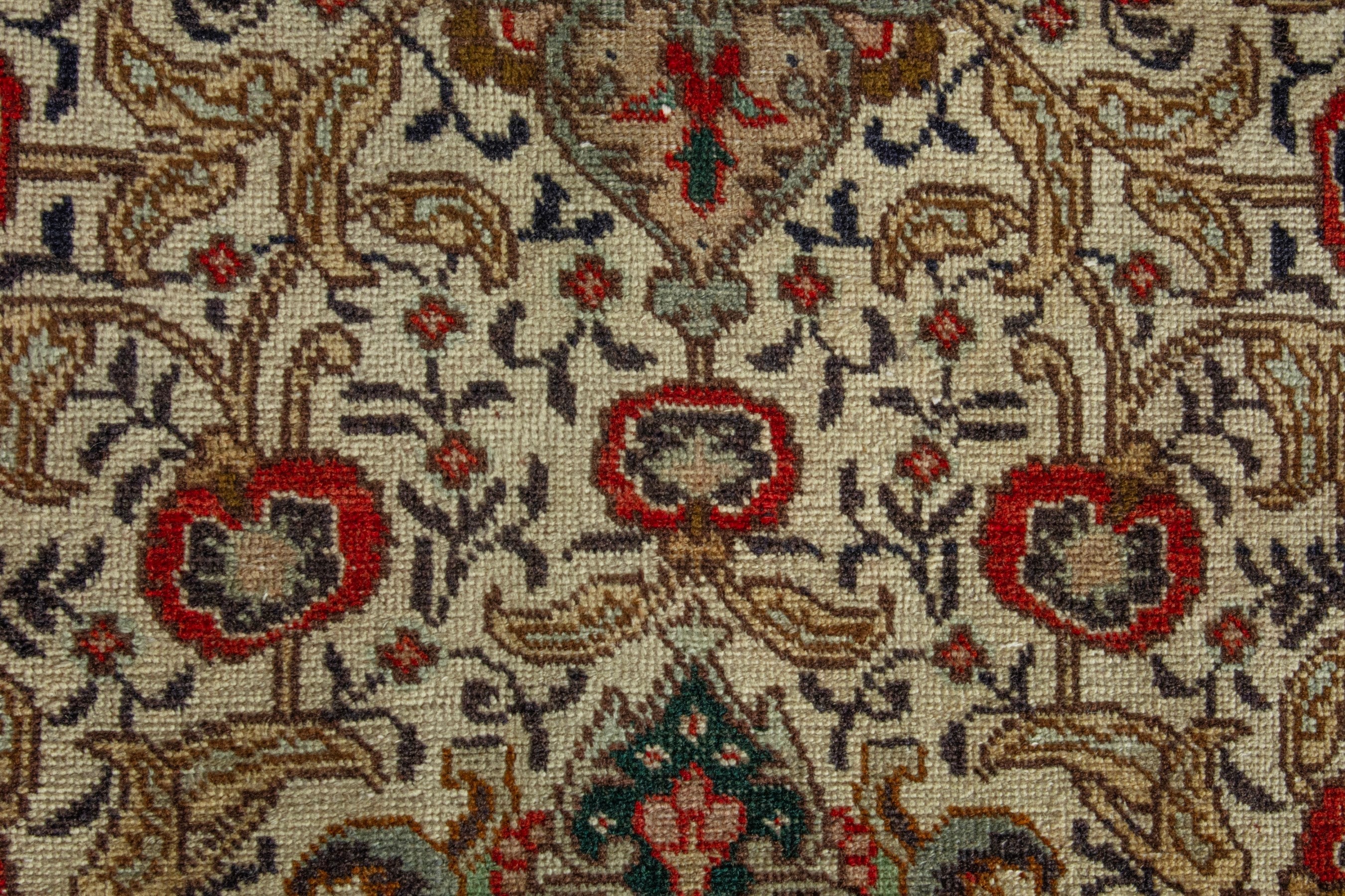 Persian Tabriz area rug in cream and burgundy, view 11 of 18