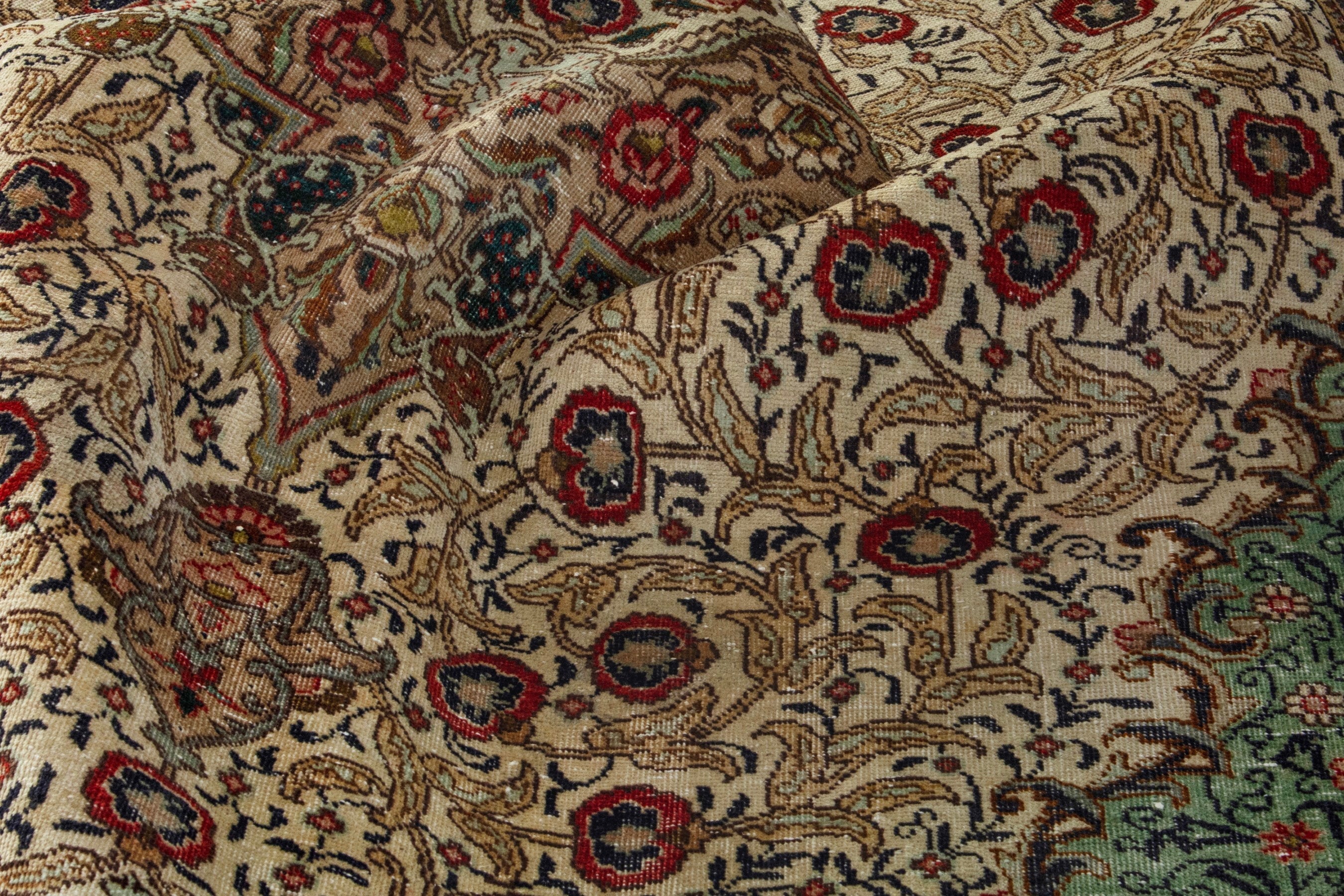 Persian Tabriz area rug in cream and burgundy, view 14 of 18