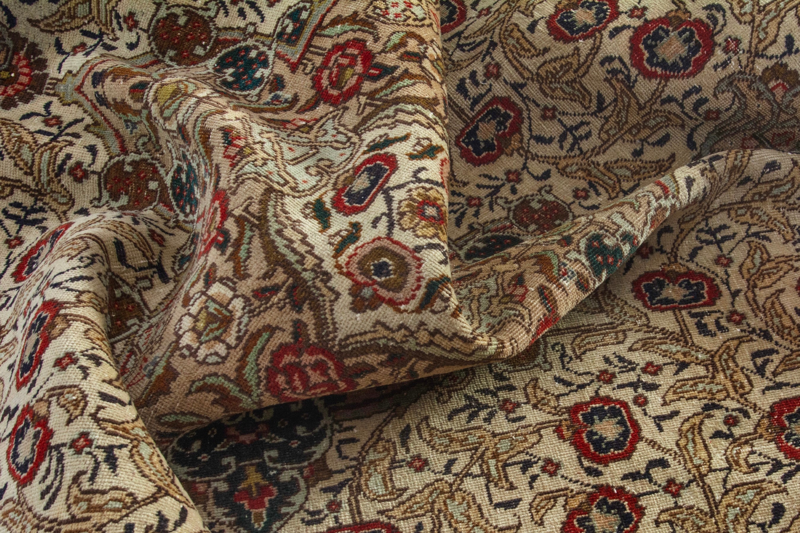 Persian Tabriz area rug in cream and burgundy, view 15 of 18
