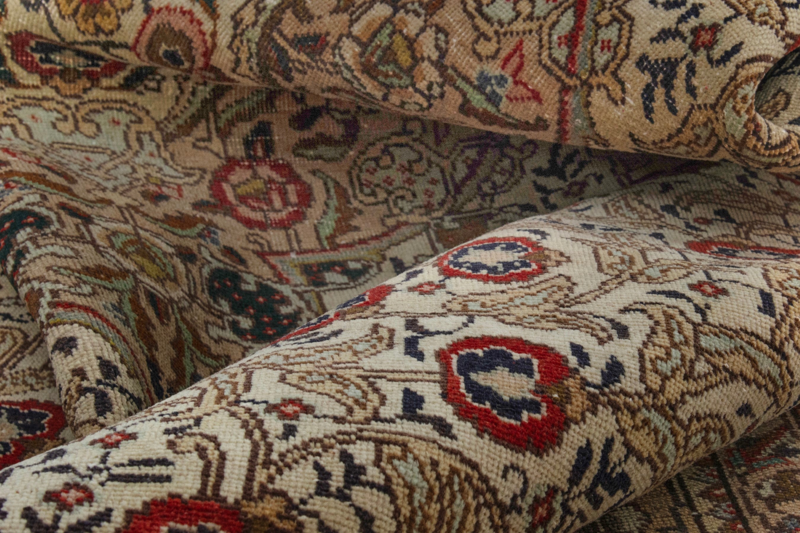 Persian Tabriz area rug in cream and burgundy, view 16 of 18