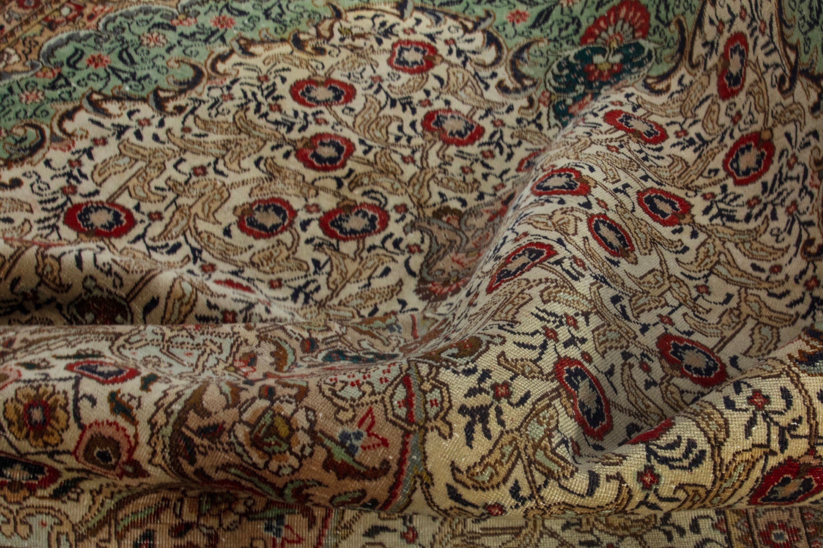 Persian Tabriz area rug in cream and burgundy, view 17 of 18