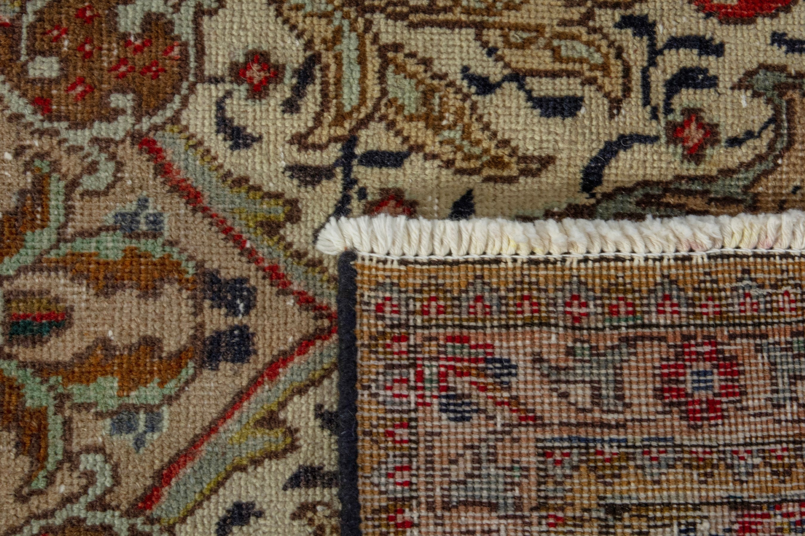 Persian Tabriz area rug in cream and burgundy, view 18 of 18