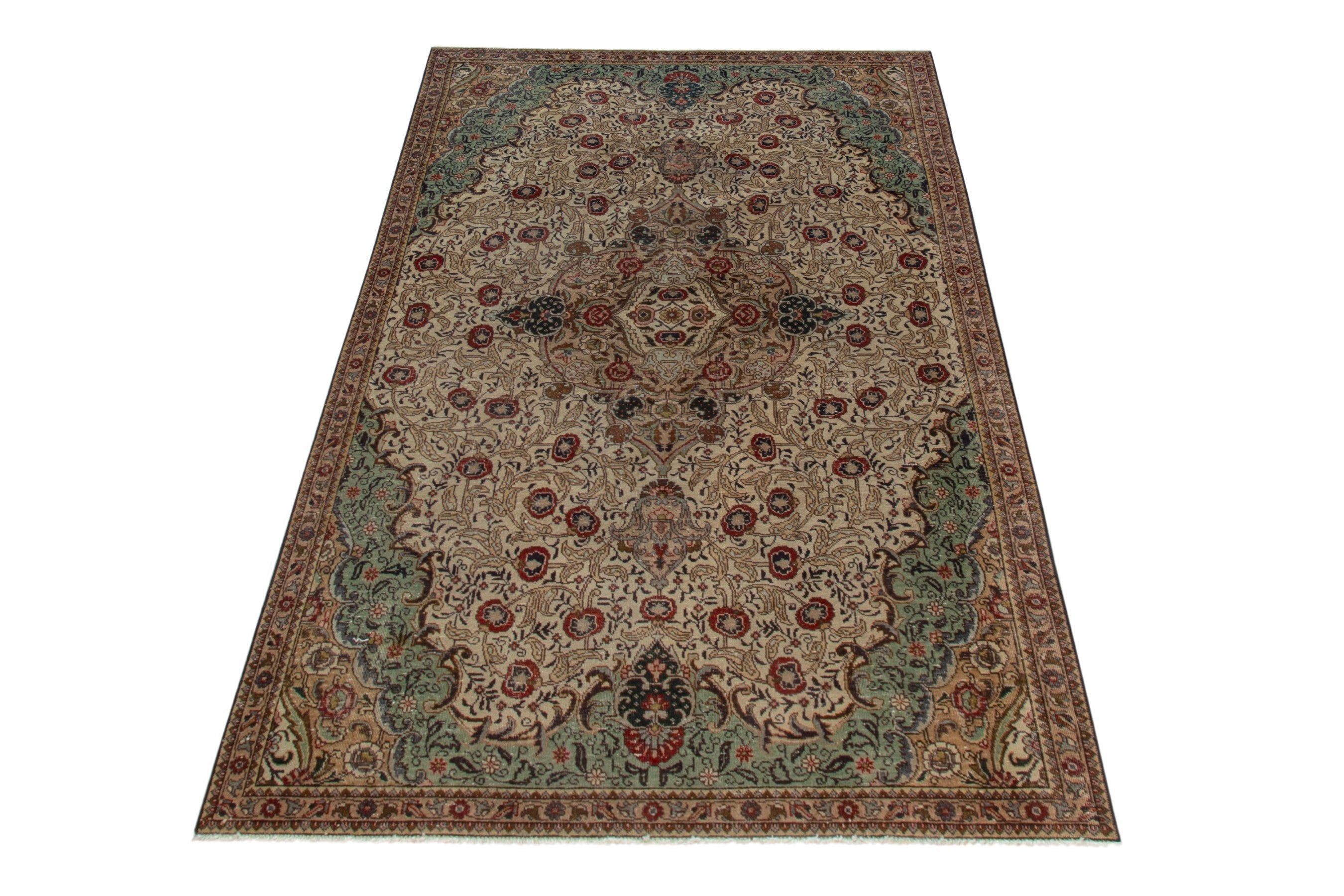 Persian Tabriz area rug in cream and burgundy, view 2 of 18