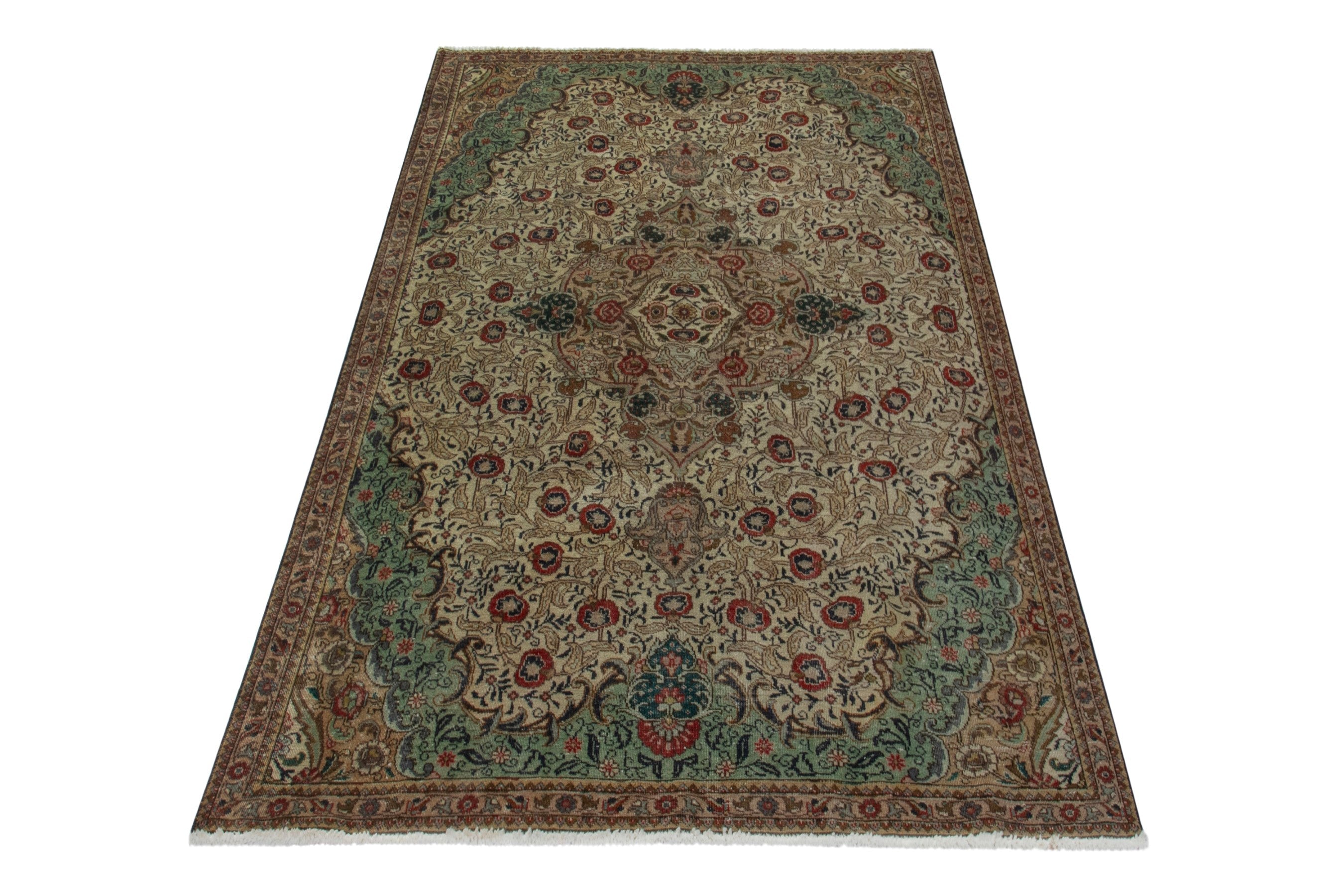 Persian Tabriz area rug in cream and burgundy, view 3 of 18