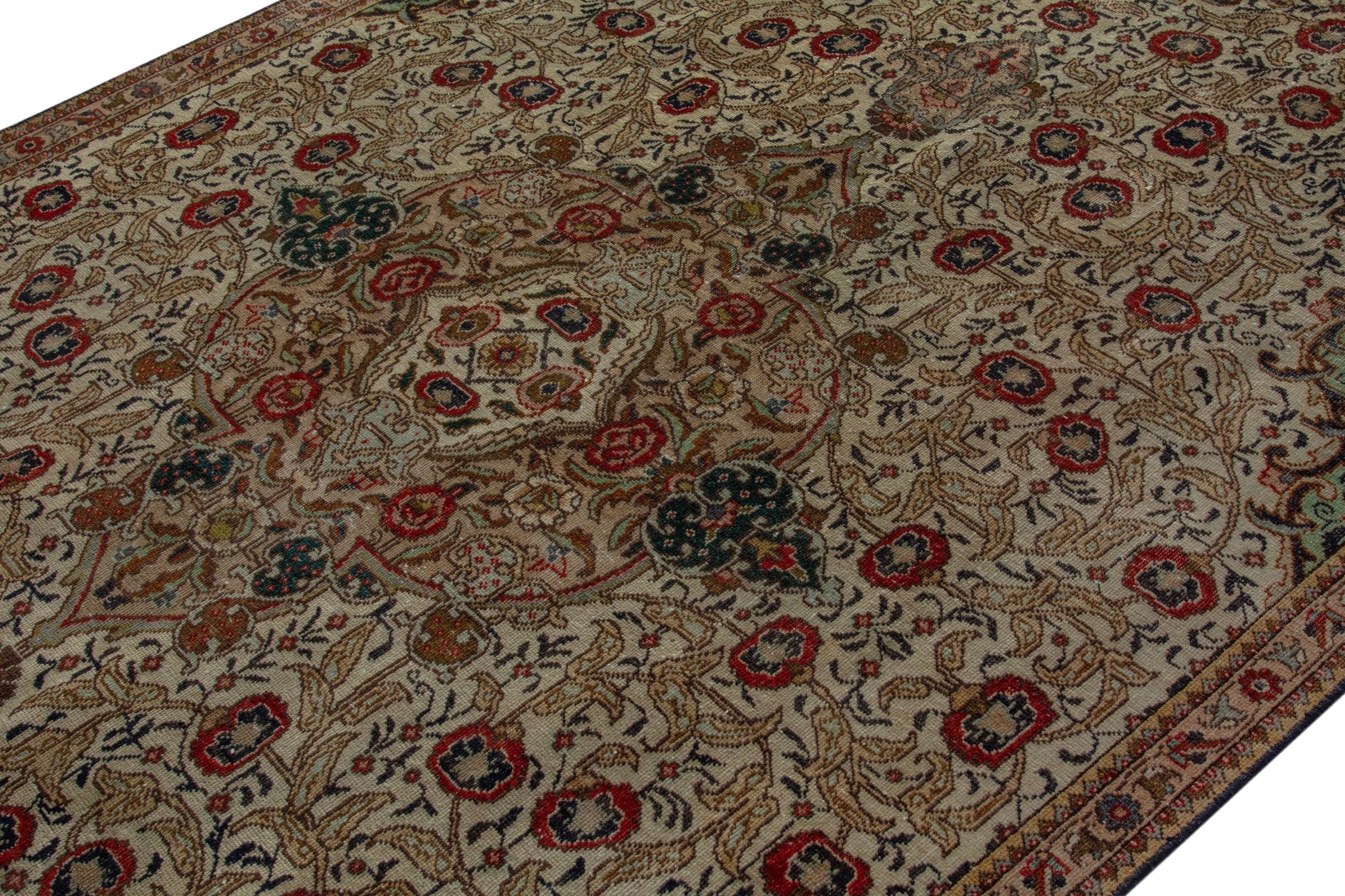 Persian Tabriz area rug in cream and burgundy, view 4 of 18