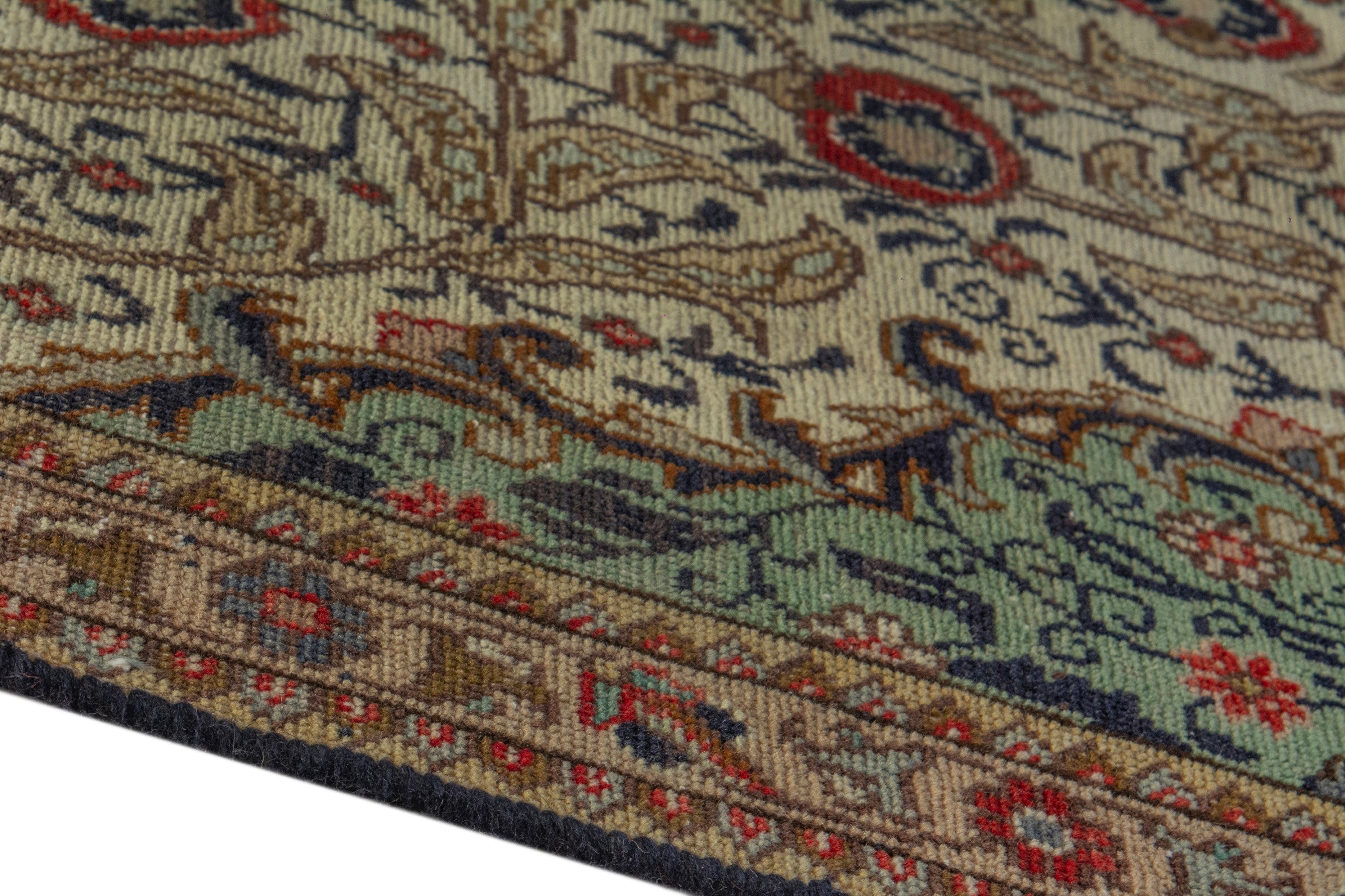 Persian Tabriz area rug in cream and burgundy, view 8 of 18