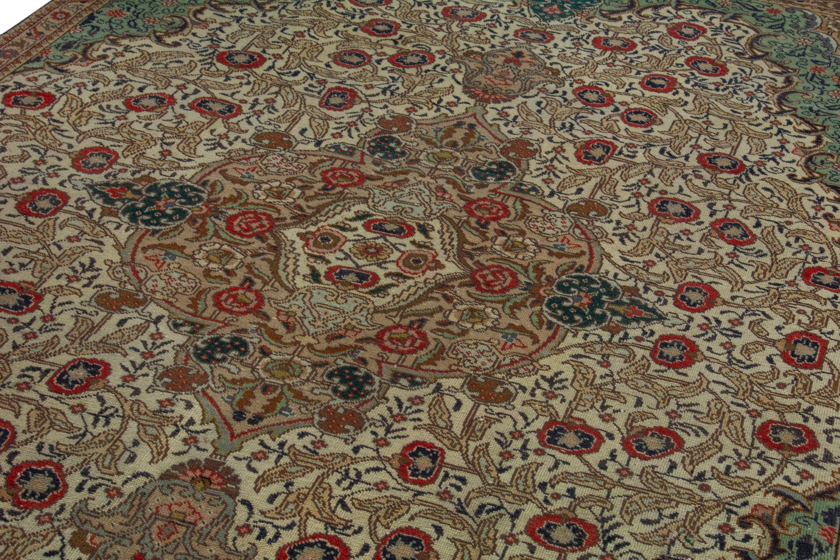 Persian Tabriz area rug in cream and burgundy, view 9 of 18