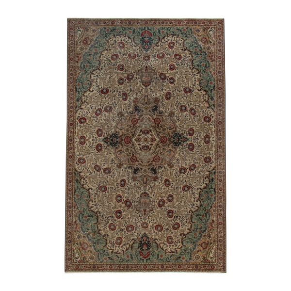 Persian Tabriz area rug in cream and burgundy, 5'8" x 9'2"