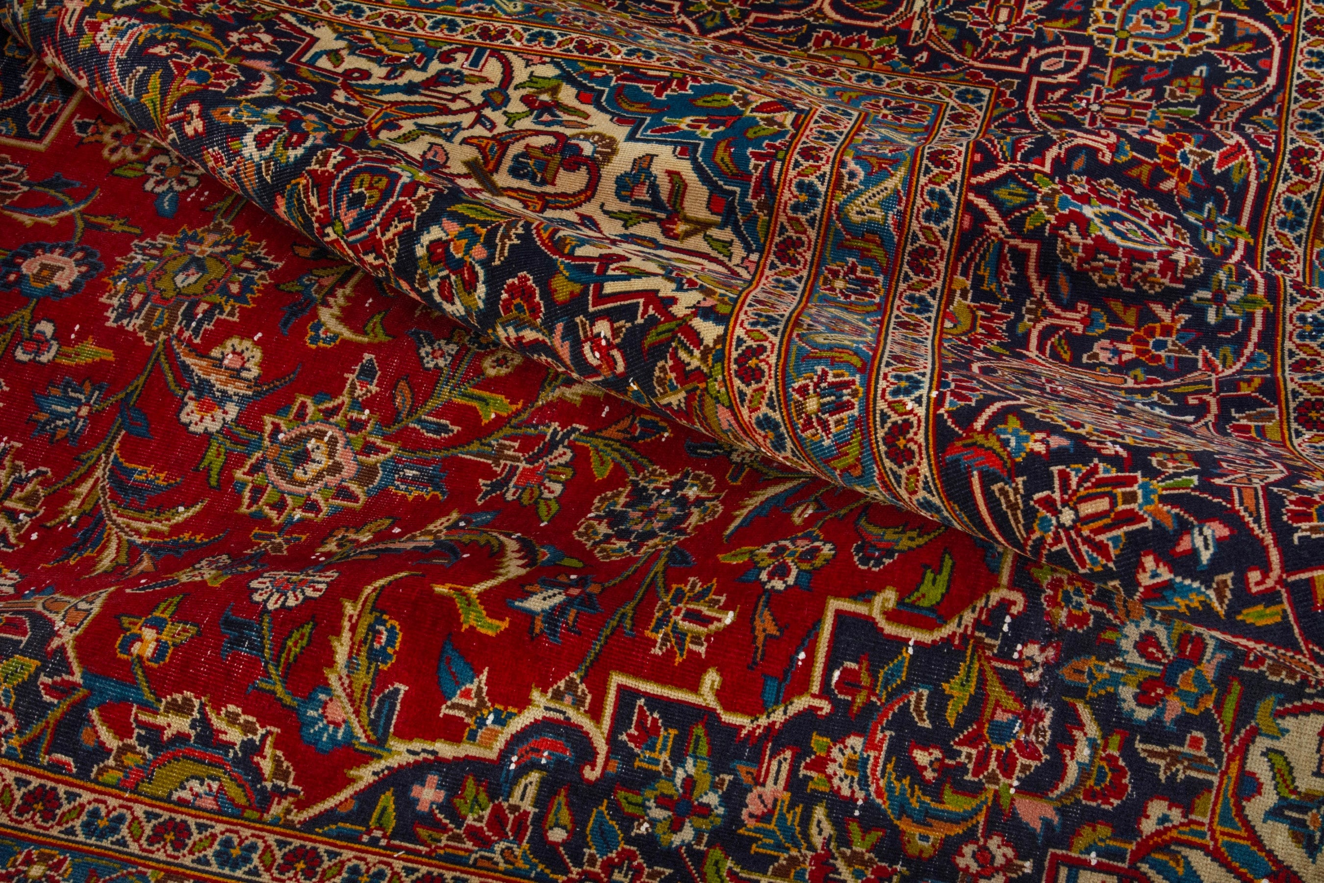 Persian Kashan oversized rug in deep red and brown, view 15 of 22