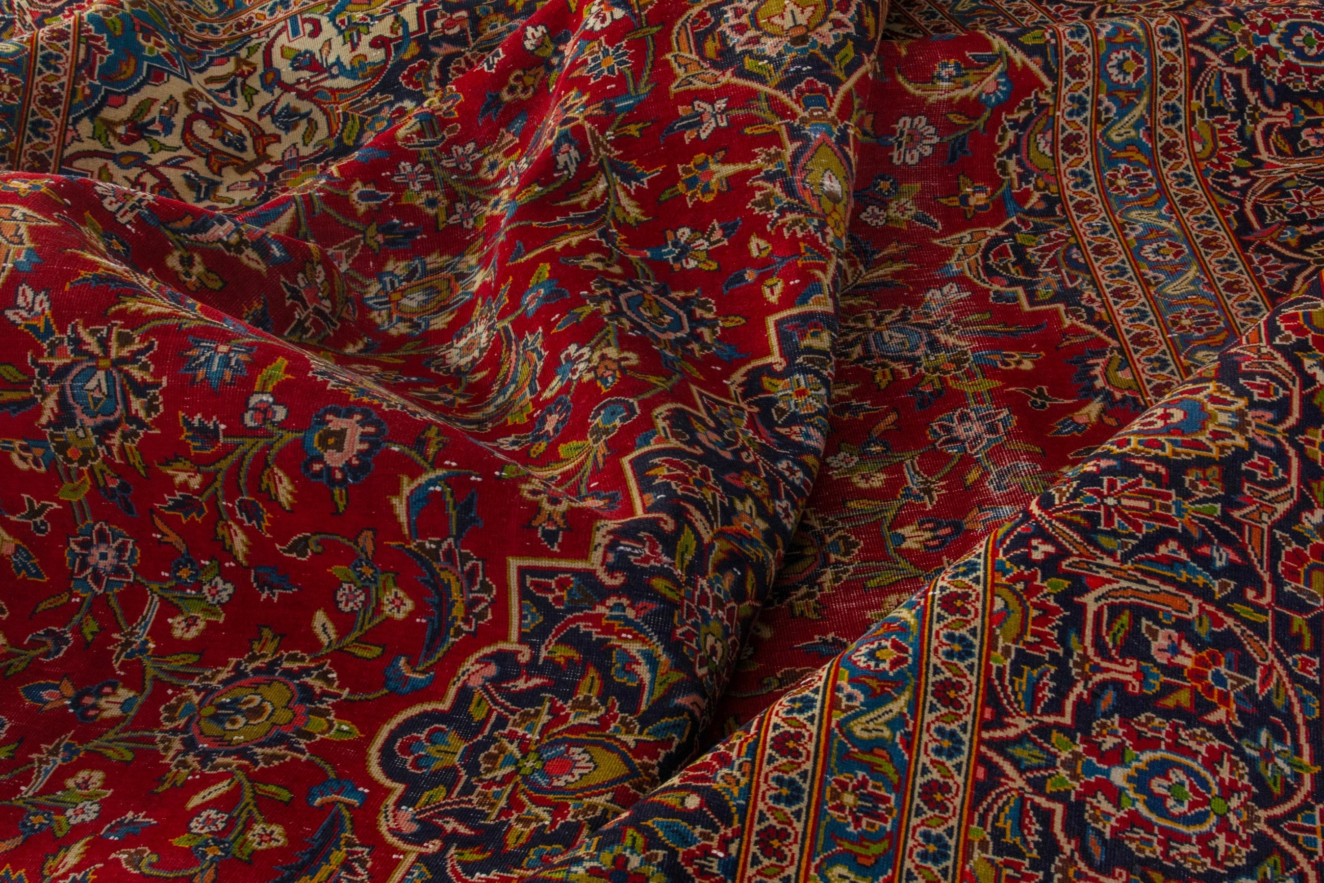 Persian Kashan oversized rug in deep red and brown, view 19 of 22