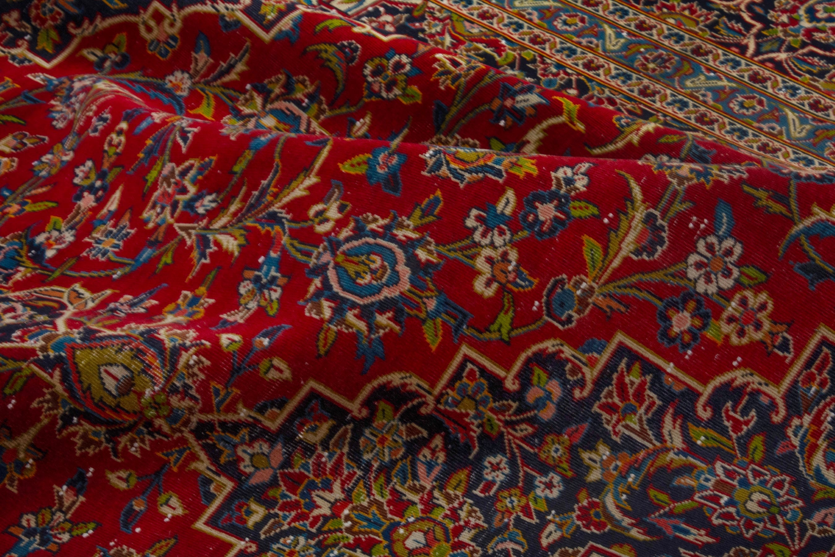 Persian Kashan oversized rug in deep red and brown, view 21 of 22