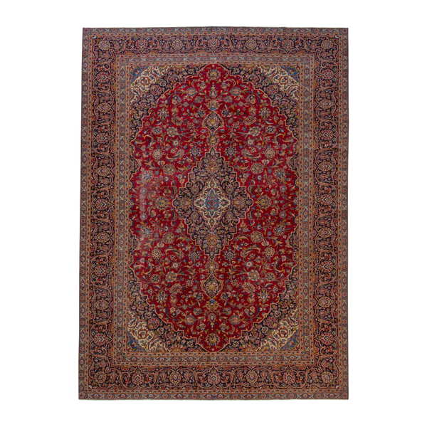 Persian Kashan oversized rug in deep red and brown, 9'10" x 13'