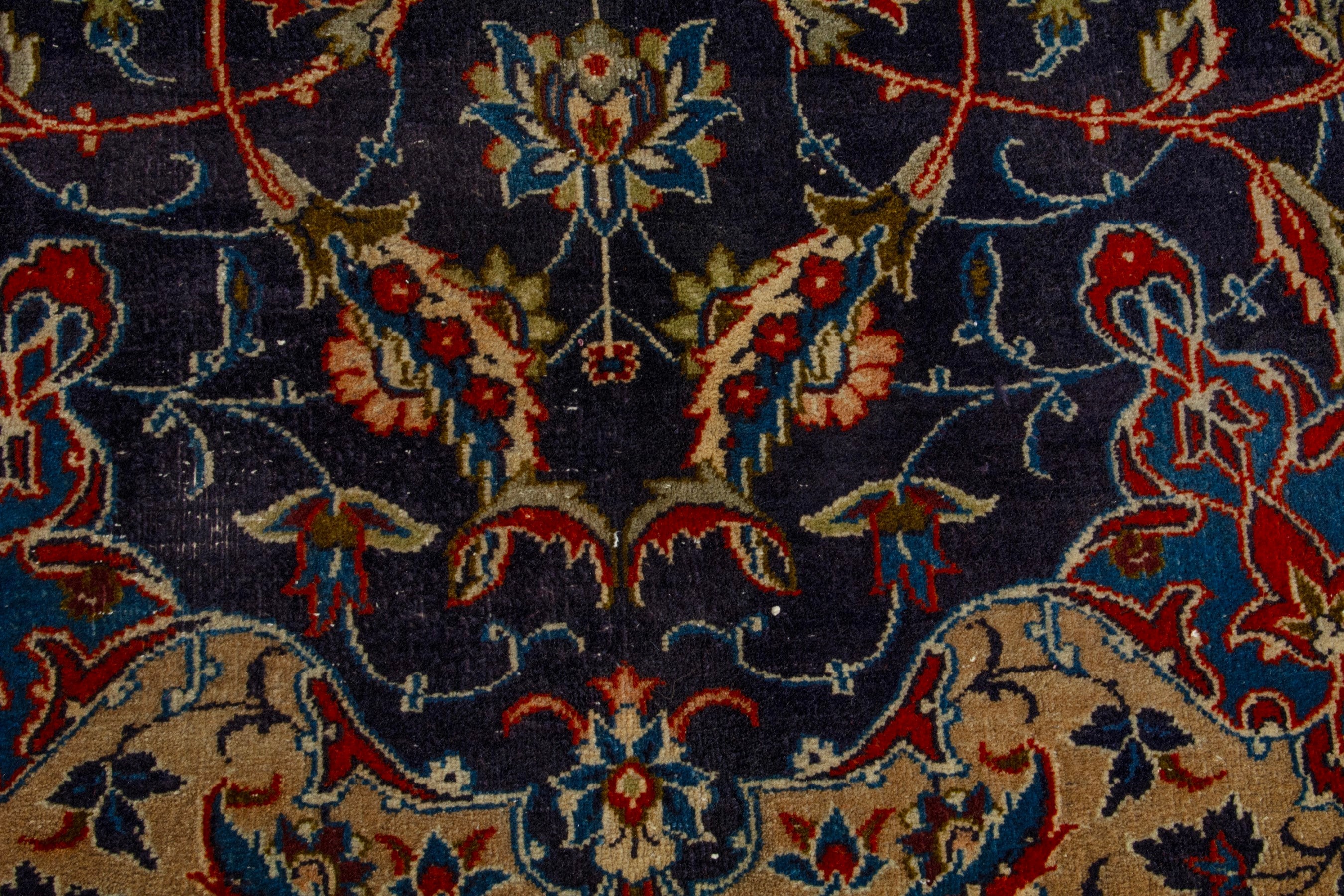 Persian Kashmar oversized rug in navy and terracotta, view 12 of 19