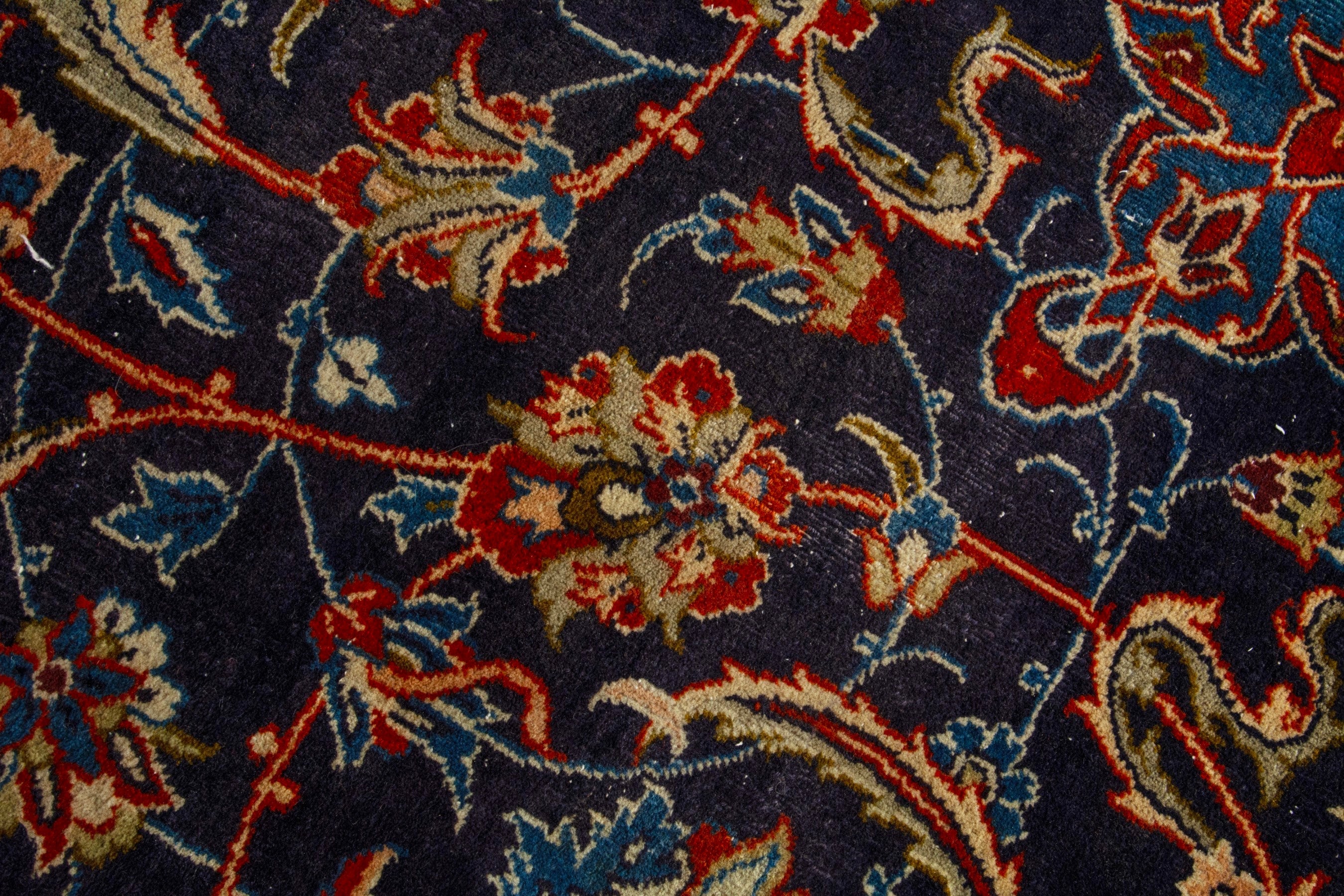 Persian Kashmar oversized rug in navy and terracotta, view 13 of 19
