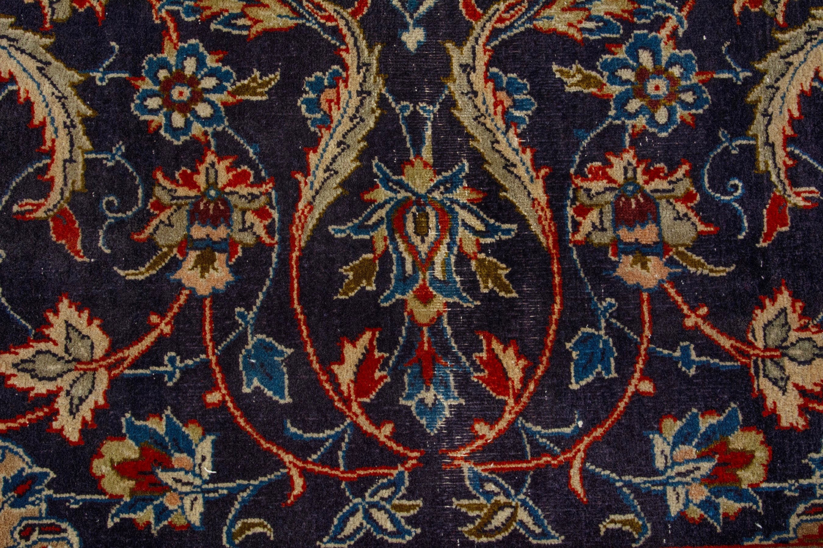 Persian Kashmar oversized rug in navy and terracotta, view 14 of 19