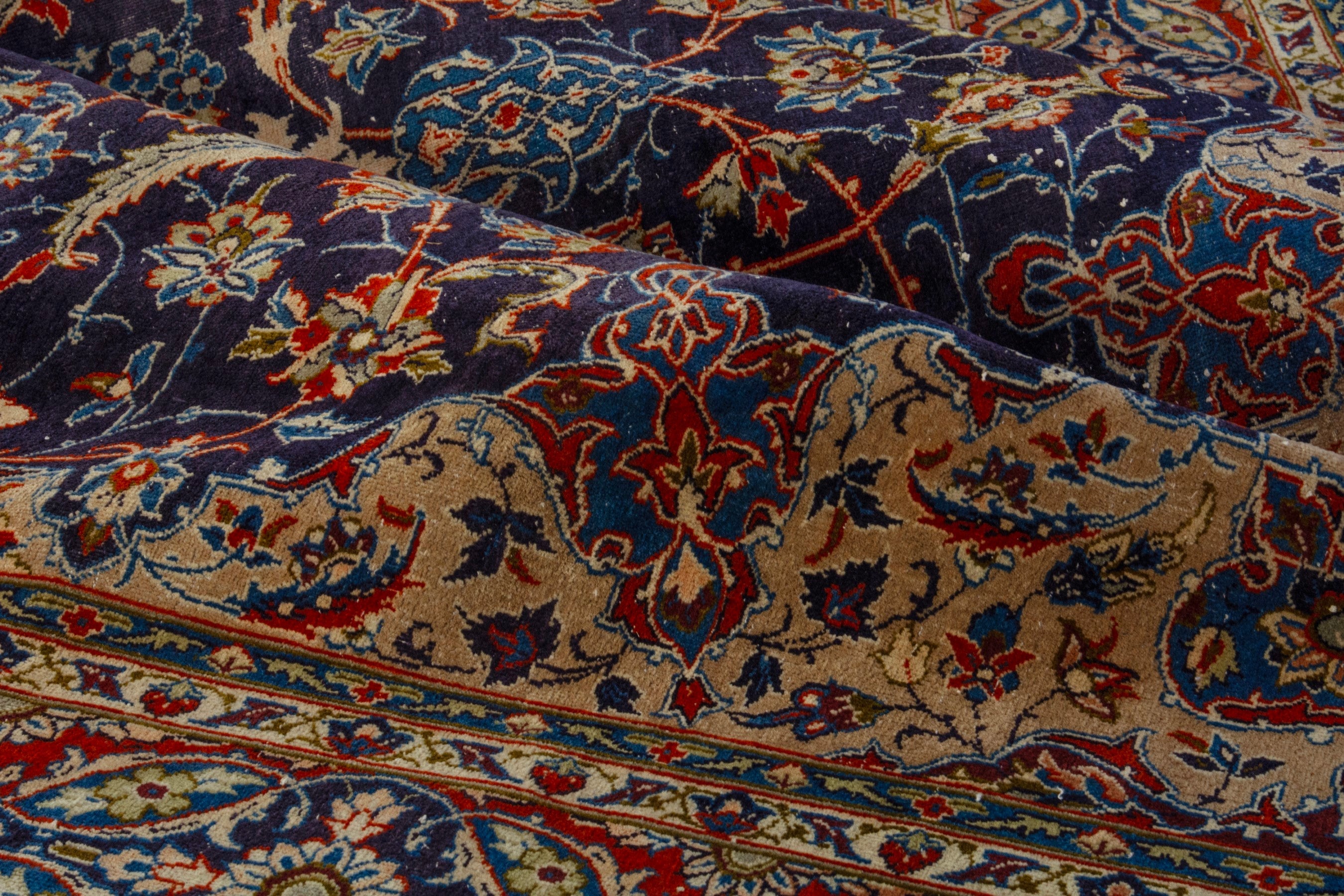 Persian Kashmar oversized rug in navy and terracotta, view 15 of 19