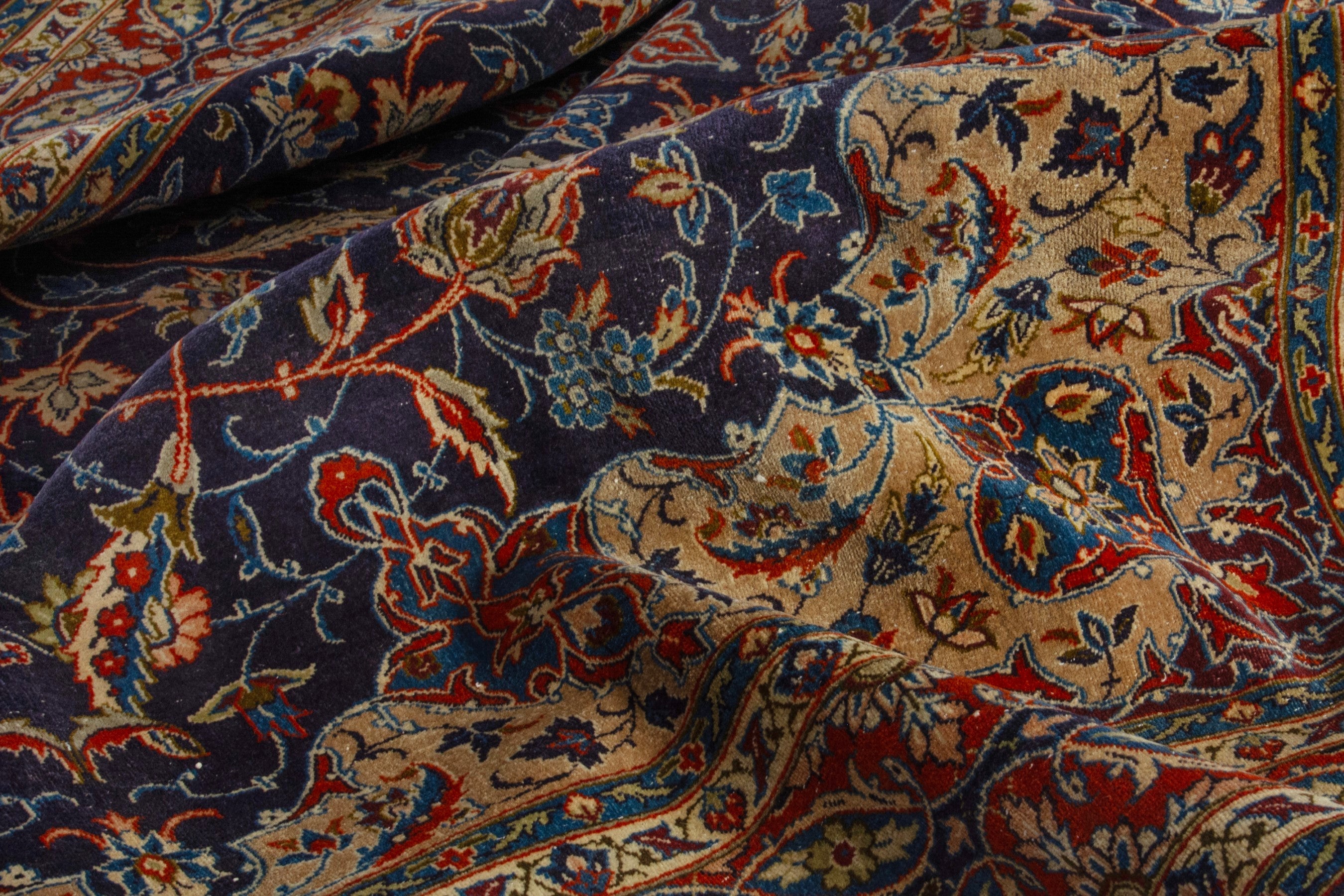 Persian Kashmar oversized rug in navy and terracotta, view 16 of 19